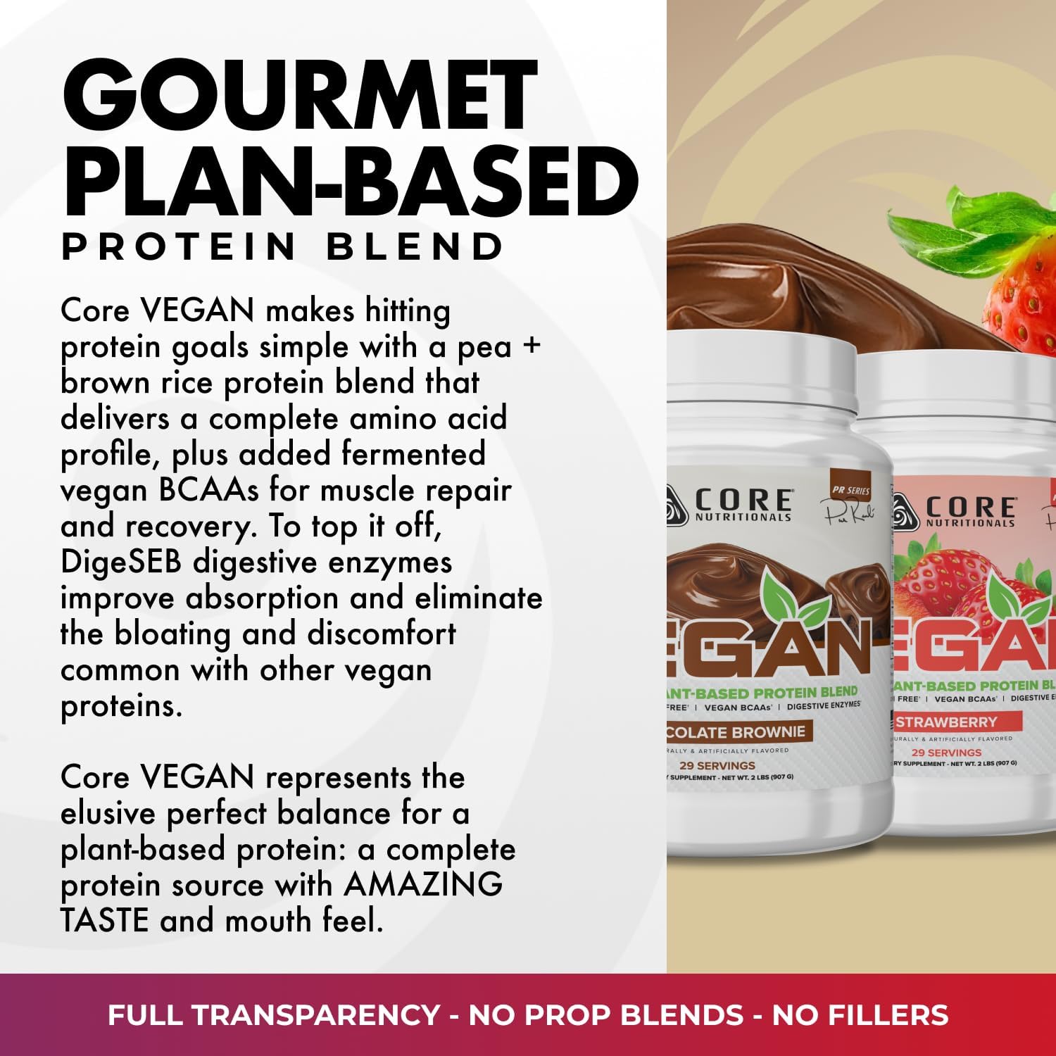 Core Nutritionals Vegan Plant Protein, Chocolate Brownie, 2 lb