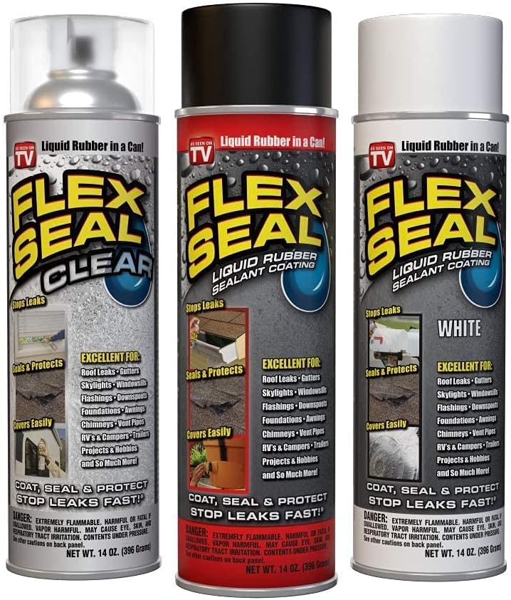 Flex Seal, 14 oz, 2-Pack, Black, Stop Leaks Instantly, Waterproof Rubber Spray On Sealant Coating, Perfect for Gutters, Wood, RV, Campers, Roof Repair, Skylights, Windows, and More