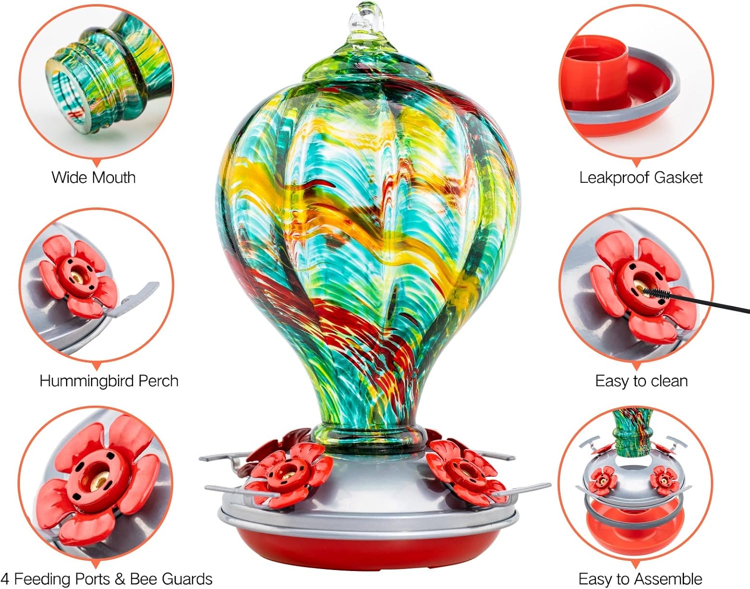 Muse Garden 32OZ Humming Bird Feeder Ant Moat,Gifts for Bird Lover,Gardening Backyard Decor Hummingbird Nectar Capacity,Nebula