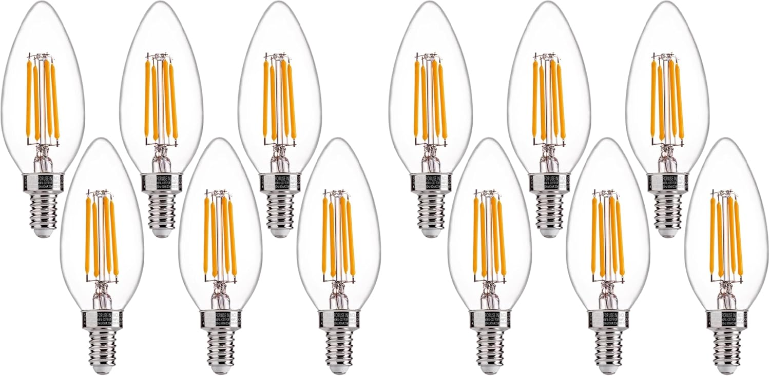 60W Equivalent LED Chandelier Light Bulbs, Dimmable, E12 Base, Clear B11 LED Filament Candelabra Bulbs, 2700K Soft White, 6 Pack