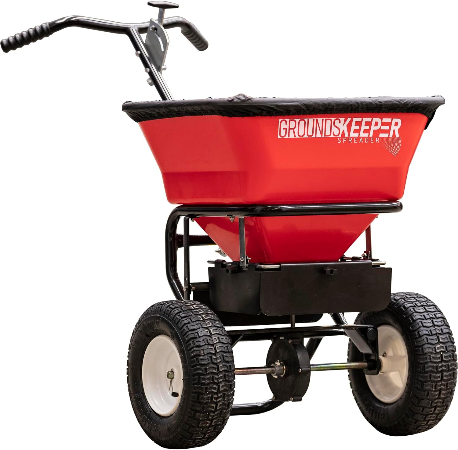 Buyers Products 3039632R Grounds Keeper All Season, Broadcast Walk Behind Push Spreader, 100lb Capacity, for Seed, Fertilizer, Winter Salt & Snow Melt