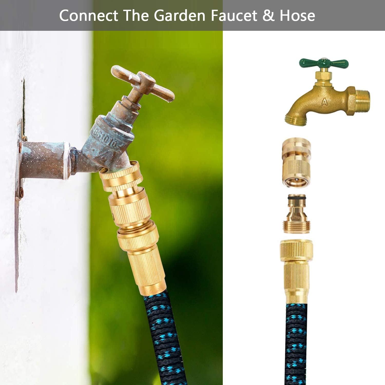 BoArt Garden Hose Quick Connector Set, Solid Brass 3/4 Inch Water Fitings Thread Easy Connect No-Leak Male Female 6 Sets
