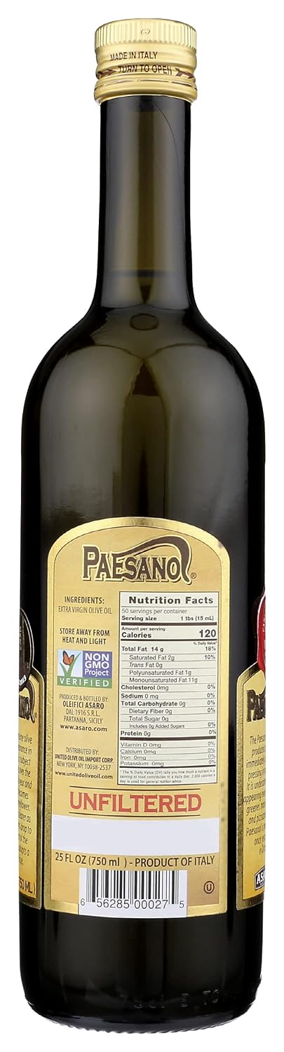 Paesanol Extra Virgin Olive Oil, Unfiltered, 33.8 Fl Oz (1L) | High Polyphenol, Premium First Cold Pressed, Hand Picked, Early Harvest in Sicily, Award Winning Italian EVOO