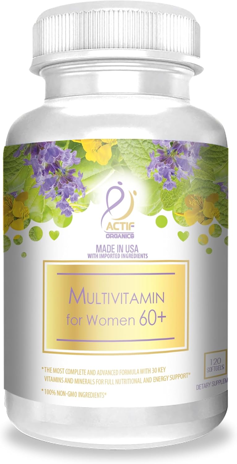 ACTIF Multivitamin for Women Age 60+ with 30 Organic Vitamins and Organic Herbs, Non-GMO, Made in USA, 2-Month Supply