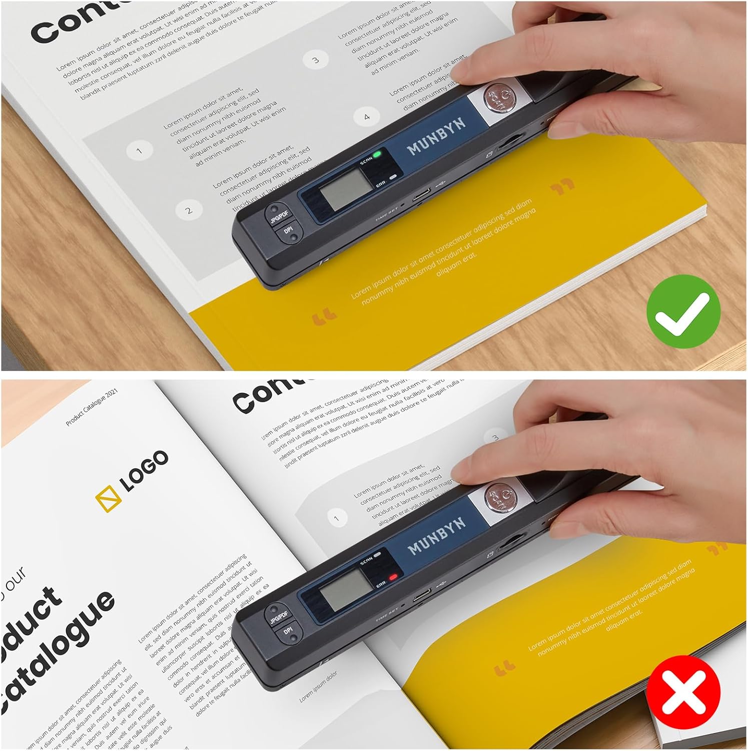 MUNBYN Portable Scanner, 900 DPI Handheld Wand Scanner, A4, 16GB SD, Black | A4 document/photo scanning, JPG/PDF output, flat scanning, USB transfer to PC/laptop, 16GB SD card included, no driver needed