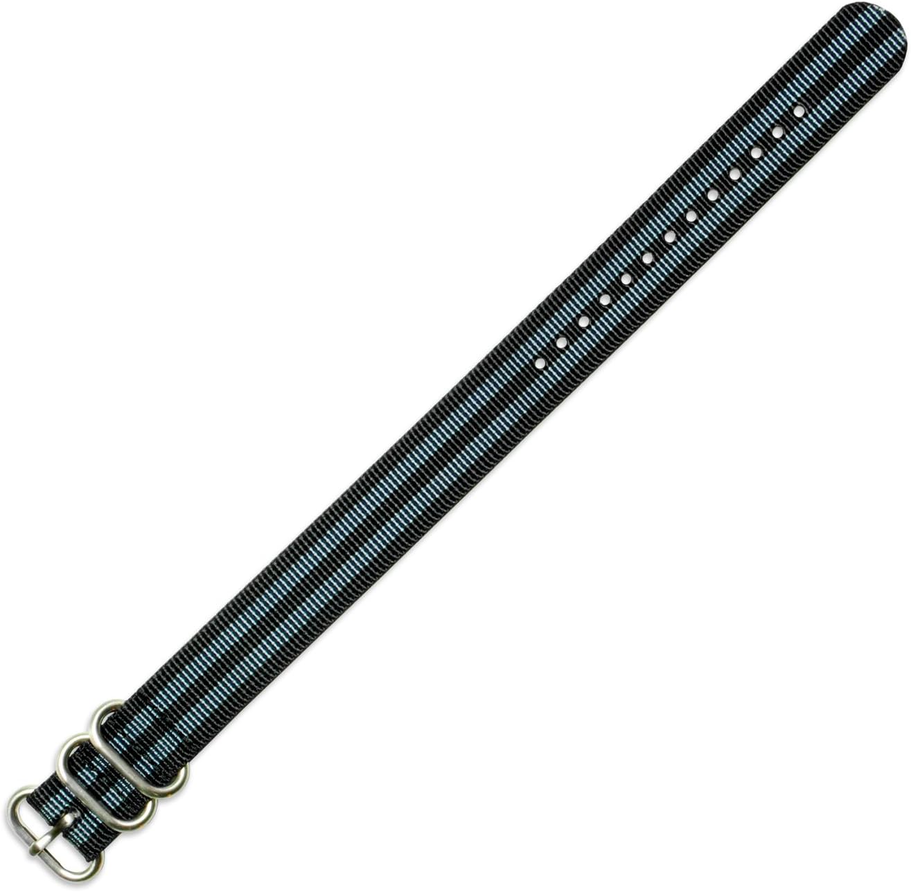 Military Ballistic Nylon Watch Band With Silver Tone Buckle-Choice of Color (Black, Brown, Olive, Black/Grey, Orange, Grey) & Width (18mm, 20mm, 22mm, 24mm, 26mm)