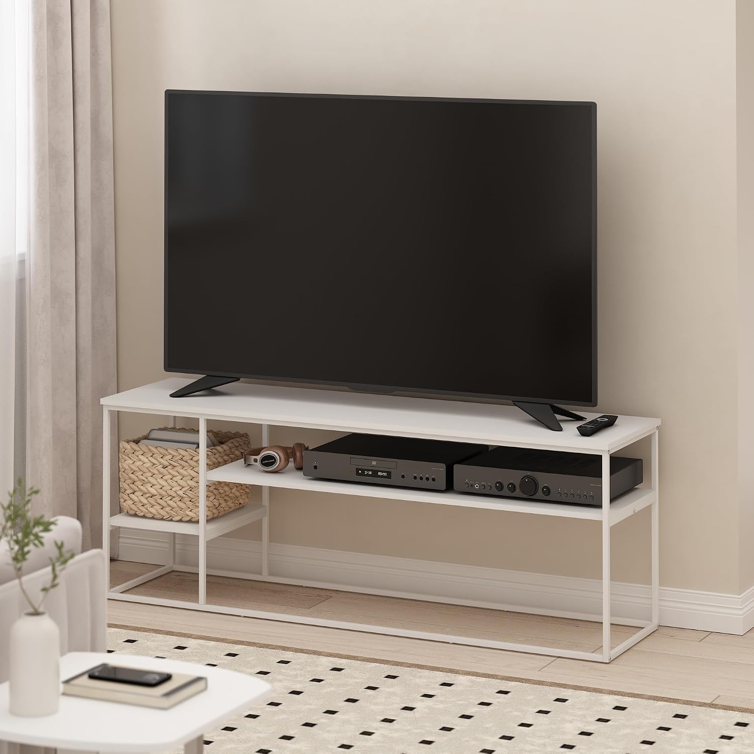 Furinno Moretti 3-Tier Metal Frame TV Stand, French Oak Grey