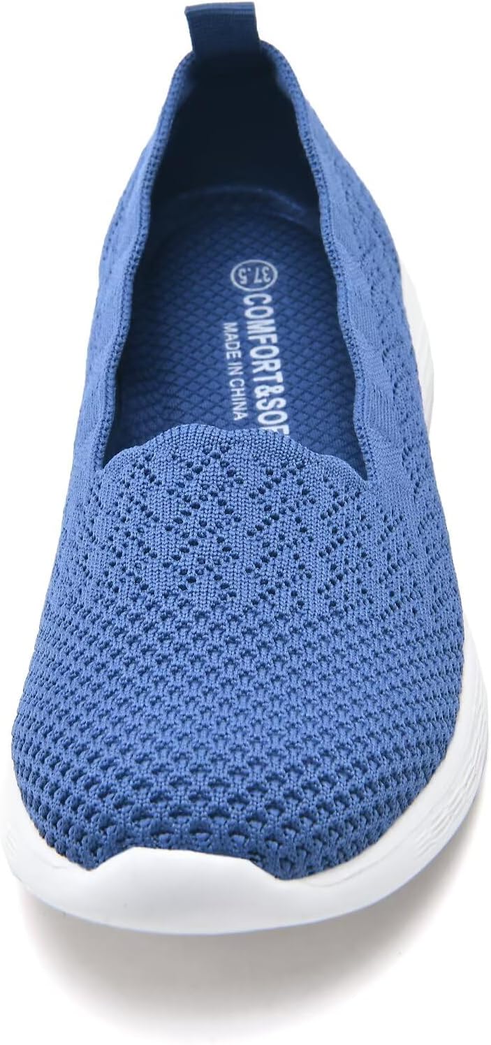 poemlady Women's Walking Shoes Slip On Knit Mesh Loafers Round Toe Flat