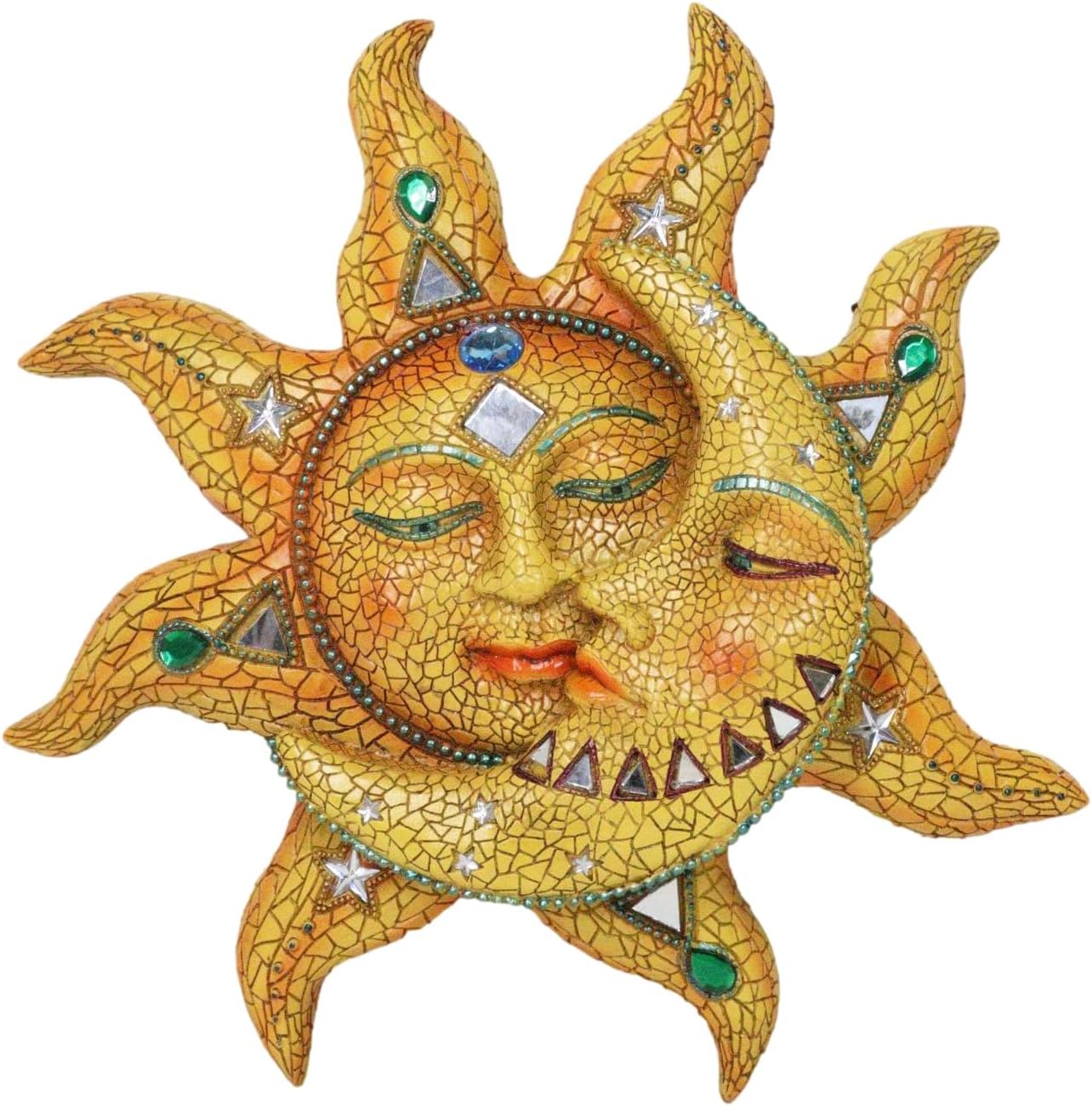 Ebros Colorful Celestial Heavens Mosaic Sun and Moon Wall Decor Plaque 12"Tall Day Surrendering Unto Night Belenos God And Goddess Selene Hanging