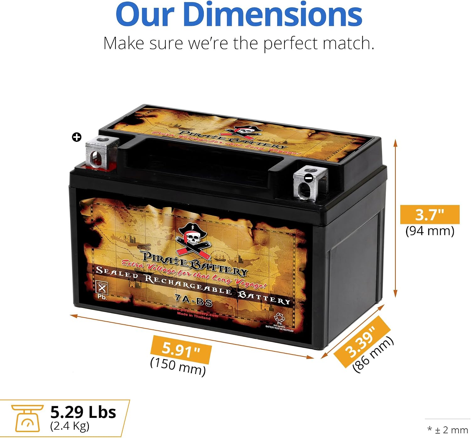 Pirate Battery YTX20HL-BS 310 CCA Maintenance-Free 12V 19Ah Battery Replacement for ATV, Harley Davidson Motorcycle, Jet Skis, Scooter, UTV, and More - Nut and Bolt (T3) Terminal