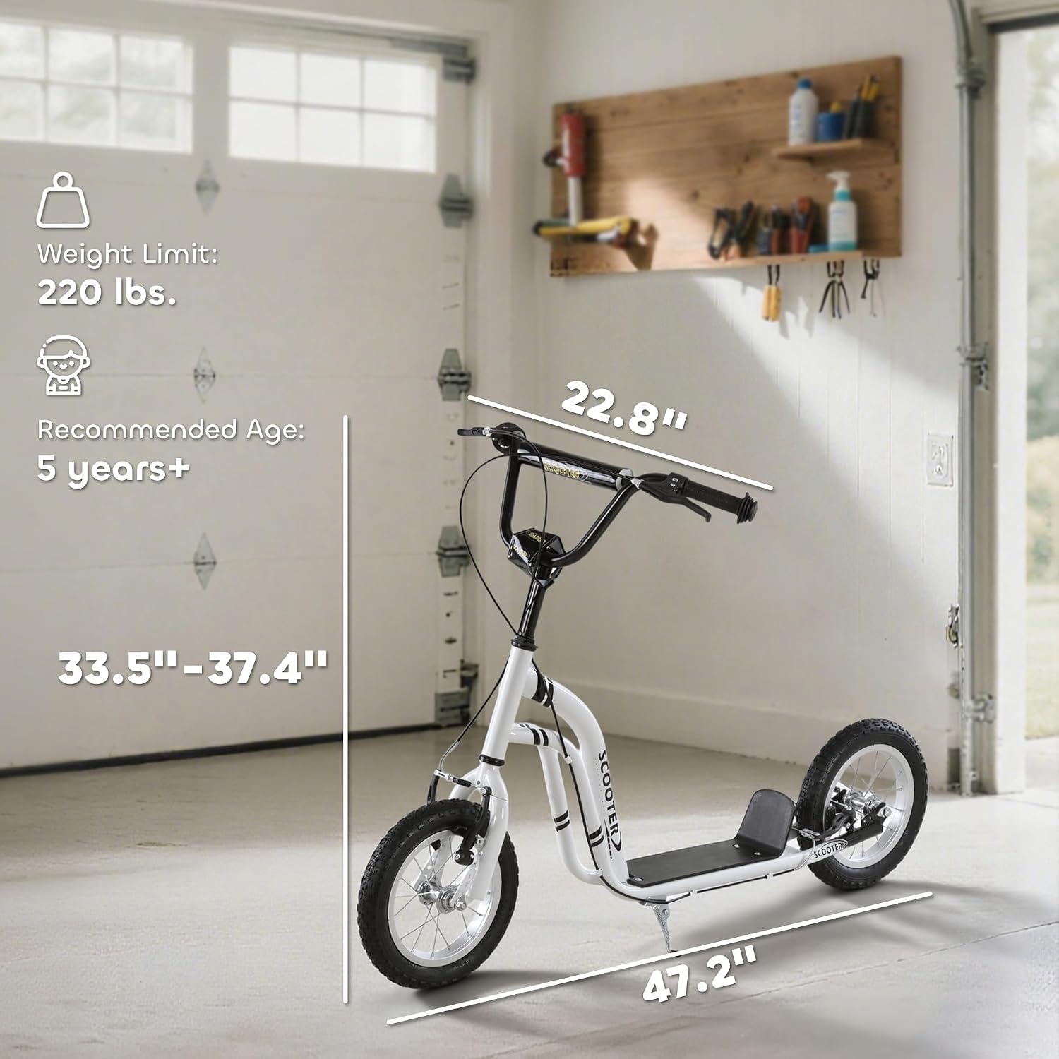 Aosom Kick Scooter with Dual Caliper Brakes Ages 5+ Max Load 220lbs
