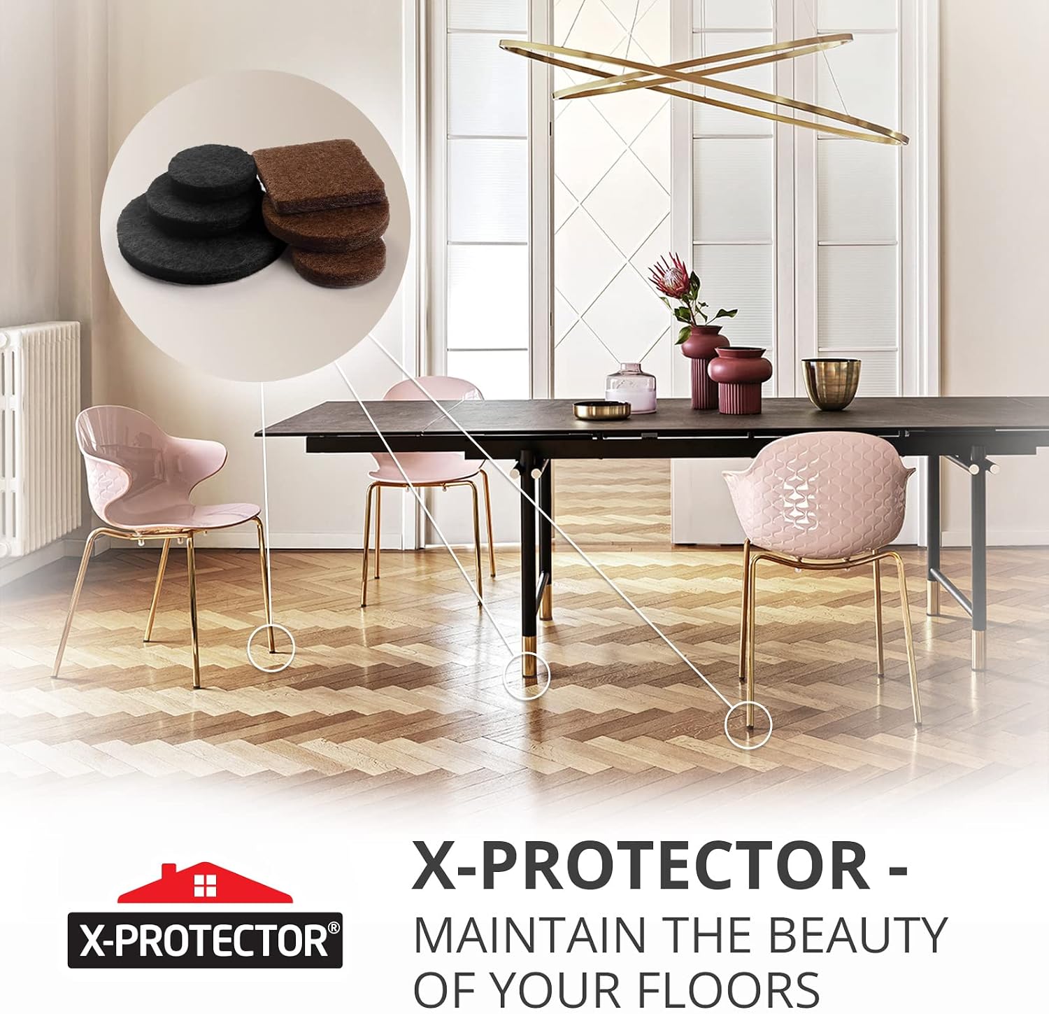 Felt Furniture Pads X-PROTECTOR 133 PCS Premium Furniture Pads - Felt Pads | Furniture Feet Wood Floor Protectors - Protect Your Hardwood & Laminate Flooring! Brown and Beige