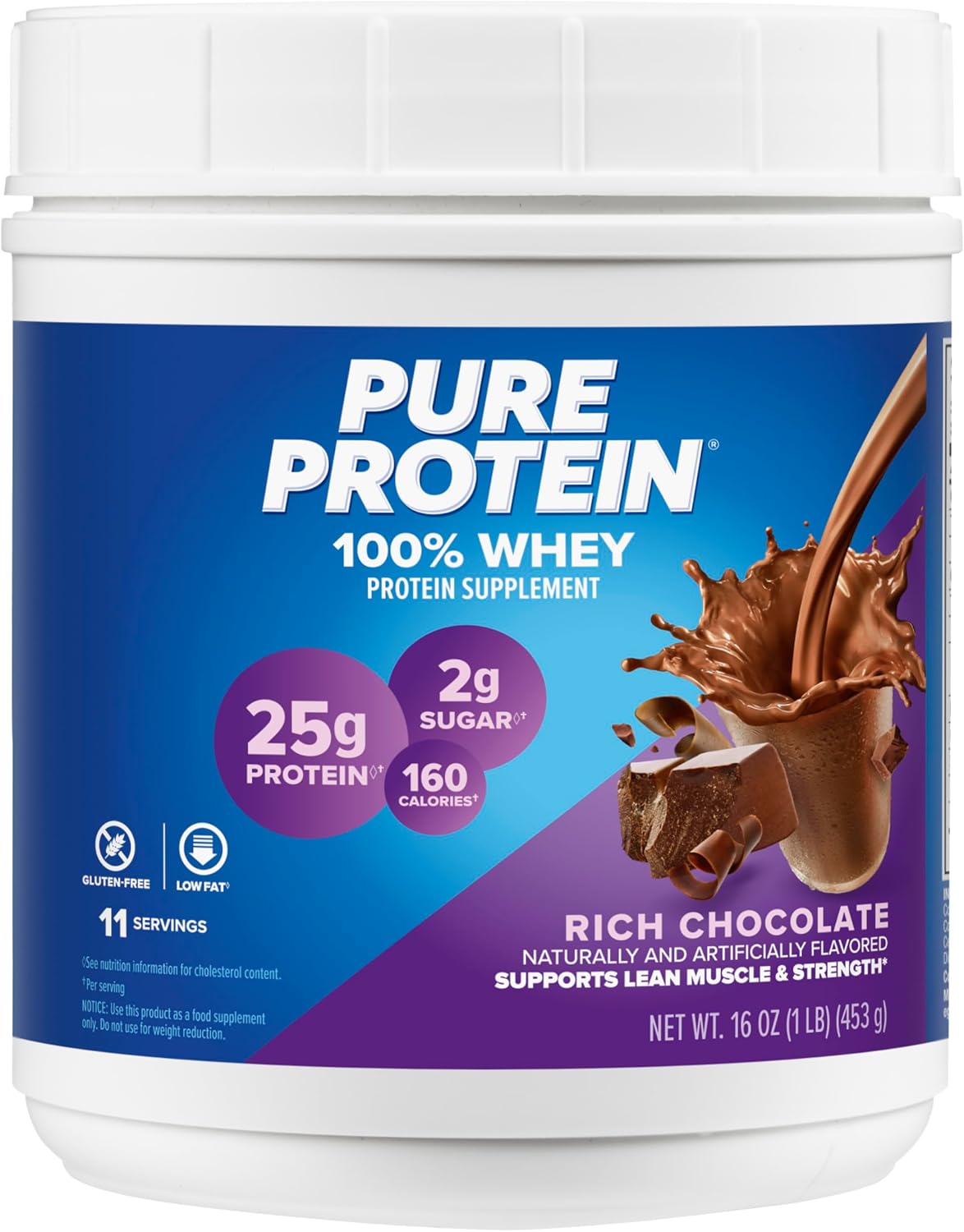 Pure Protein Powder, Vanilla Cream, Low Sugar, Gluten Free, 1 lb, Whey | High Protein