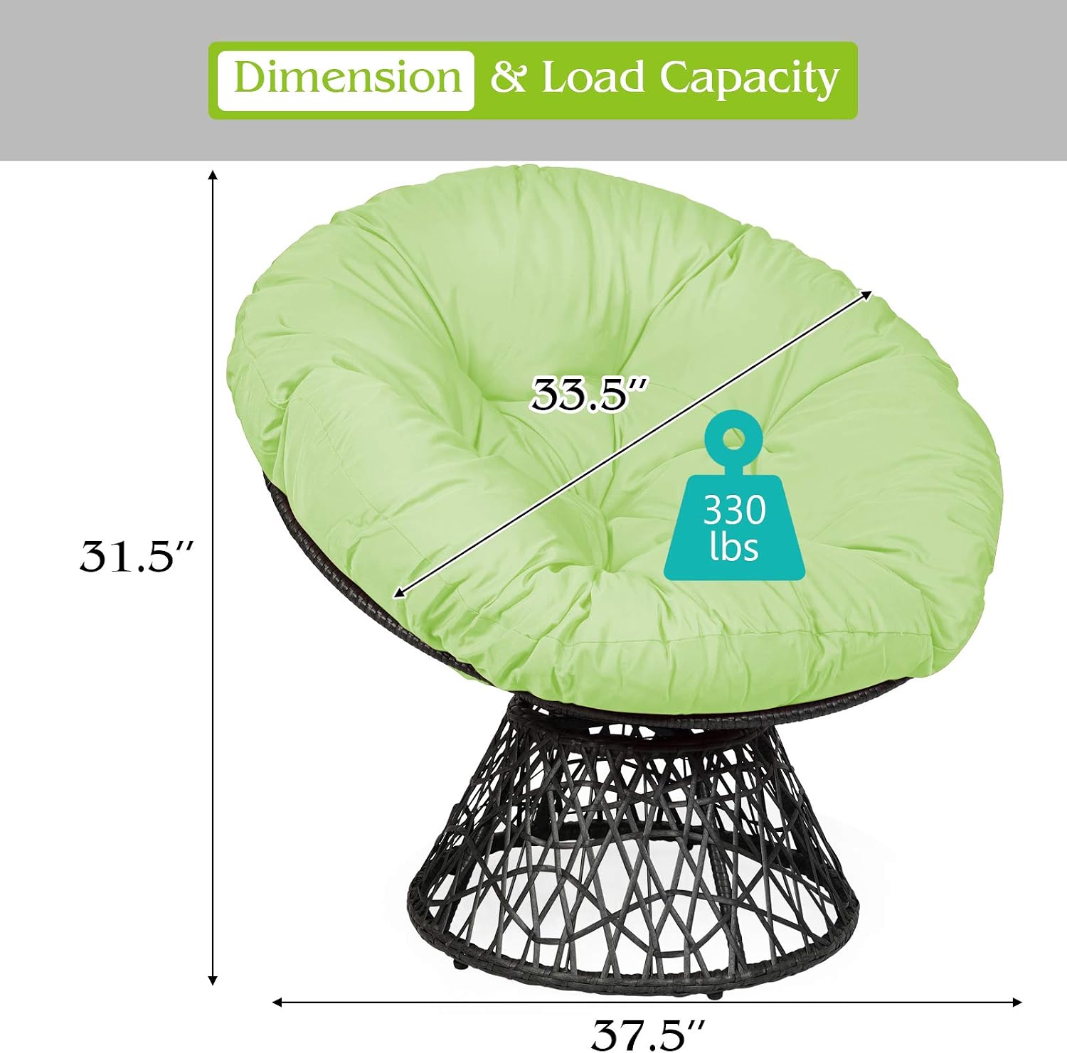 Tangkula Papasan Chair Rattan Ergonomic Chair w/ 360-degree Swivel and Soft Cushion, Solid Structure & Stable Base, Ideal for Garden, Balcony