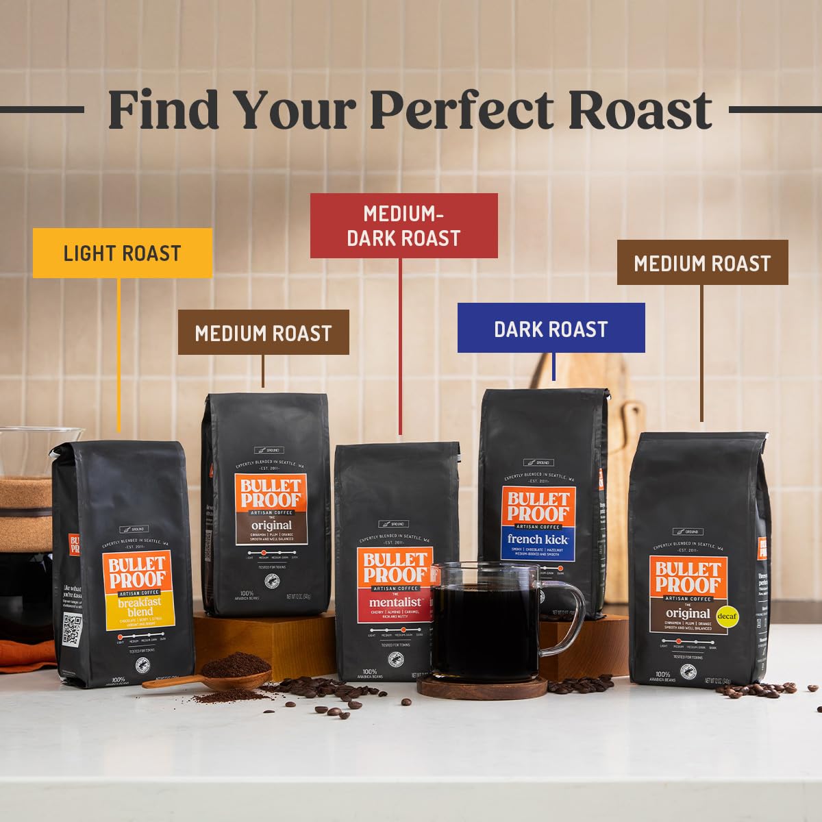 Bulletproof French Kick Dark Roast Ground Coffee, 12 Ounces, 100% Arabica Beans, Clean Coffee Tested for Toxins, Packaging May Vary