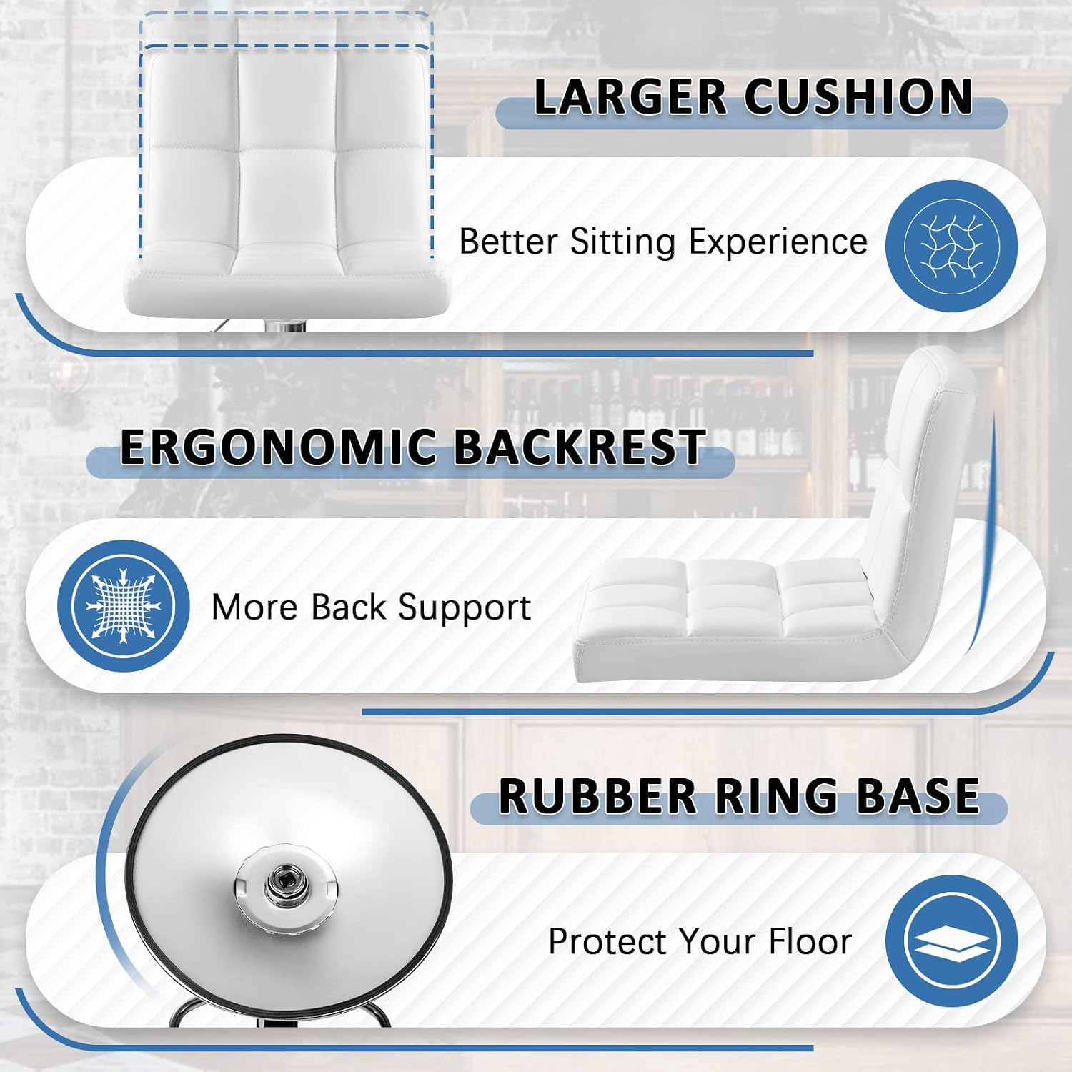 Homall Bar Stools Modern PU Leather Adjustable Swivel Barstools, Armless Hydraulic Kitchen Counter Bar Stool Extra Height Square Island Barstool with Back Set of 2 (Leather, White)