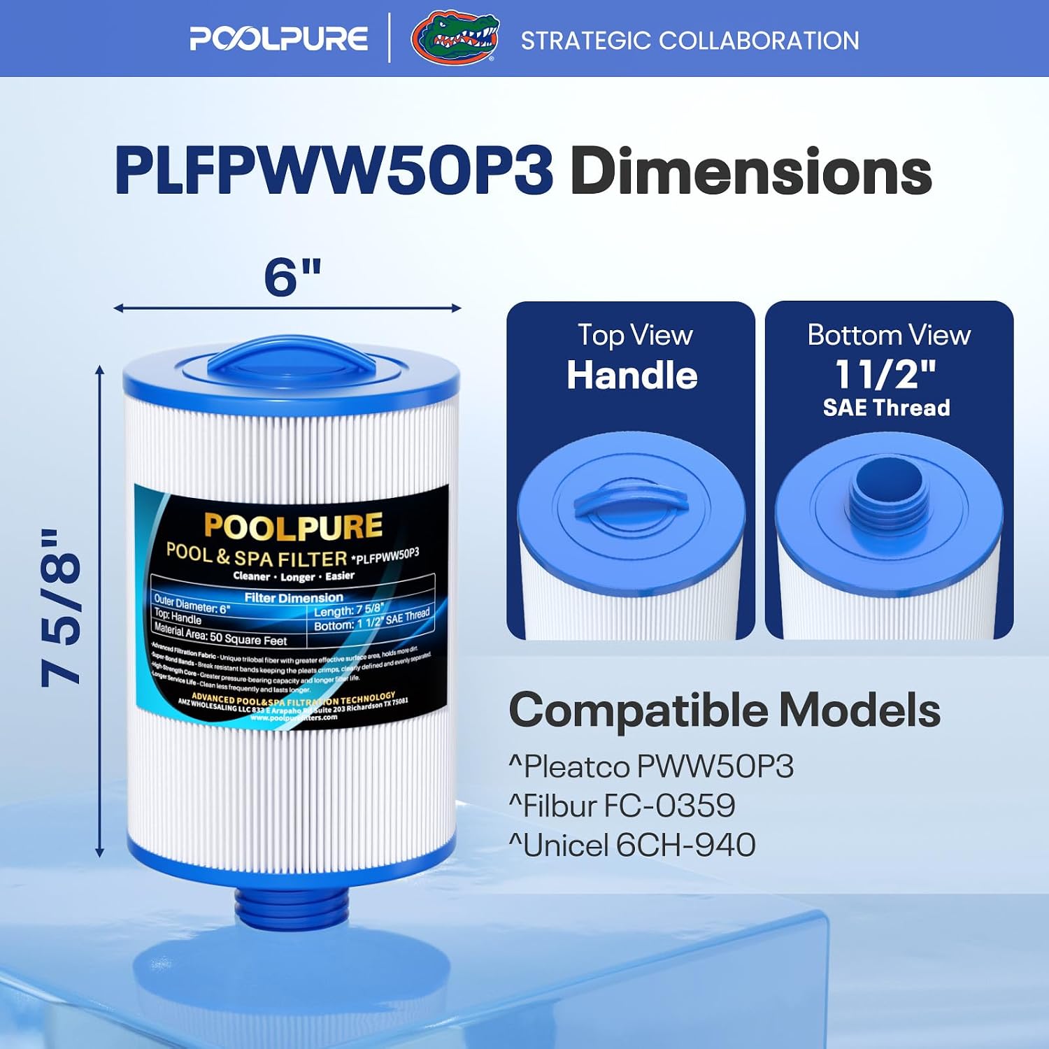 POOLPURE PWW50P3 Spa Filter Replaces Unicel 6CH-940, 25252, Filbur FC-0359