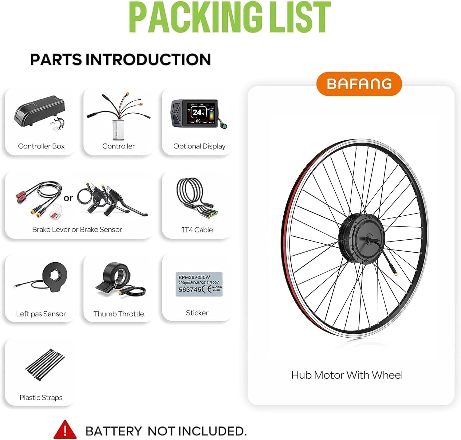 BAFANG G020 48V 500W Front Wheel Ebike Conversion Kit 20" 26" 700C 28" 29" | Max Torque 65N.m | Top Speed 25mph | Fit for 97-103mm Front Dropout