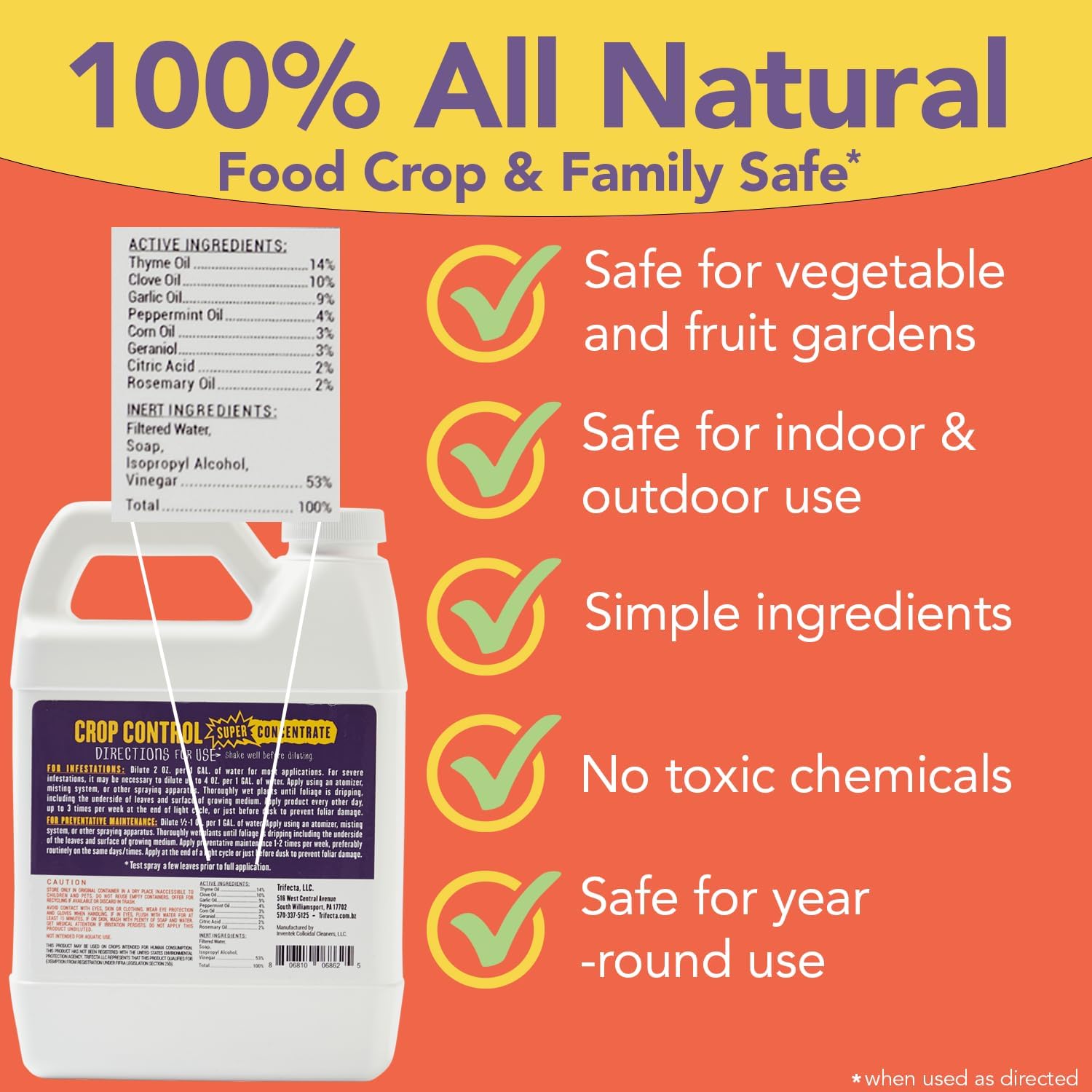 Trifecta Crop Control Super Concentrate | 4 oz | All-in-One Pesticide, Fungicide, Miticide And Insecticide | For Spider Mites, Mildew, Mold And Botrytis