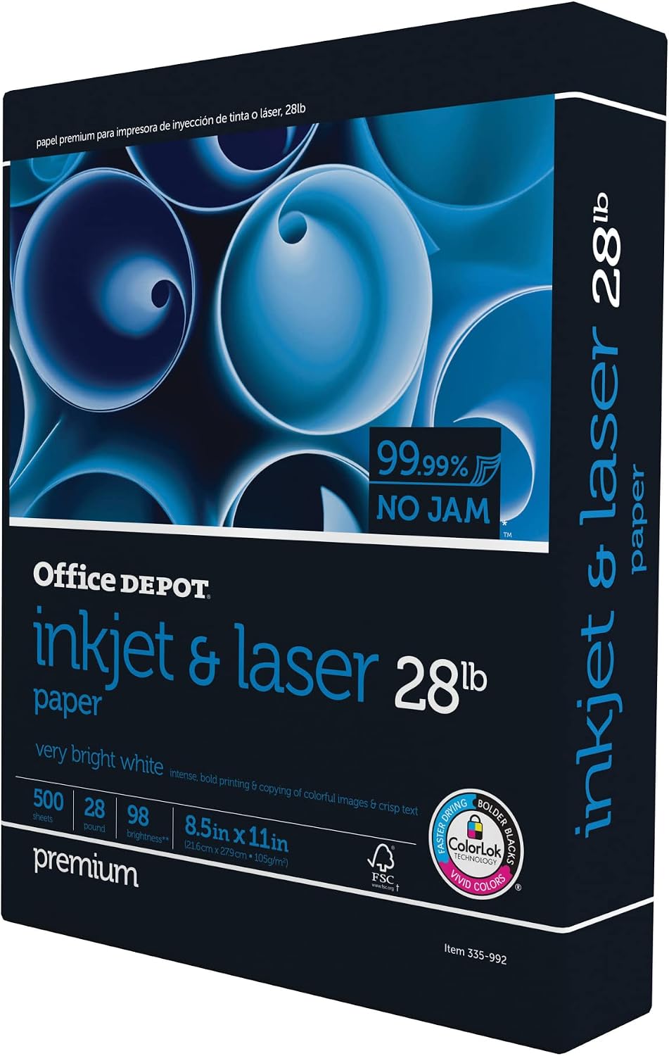 Office Depot® Inkjet And Laser Paper, 1 Ream, White, Letter Size (8 1/2" x 11"), Ream Of 500 Sheets, 28 Lb, 98 Brightness