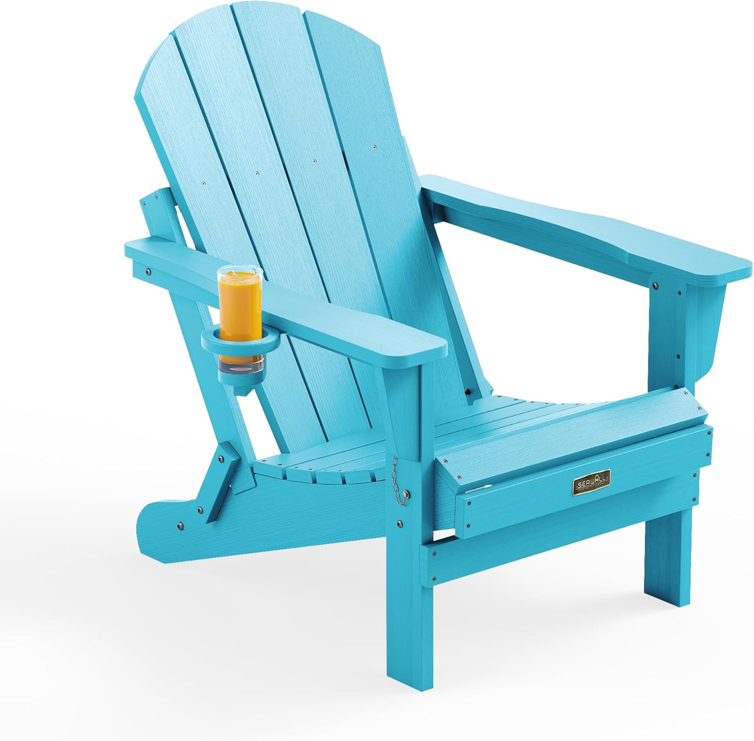 SERWALL Folding Adirondack Chairs with Cup Holder, Outdoor Fire Pit - Blue