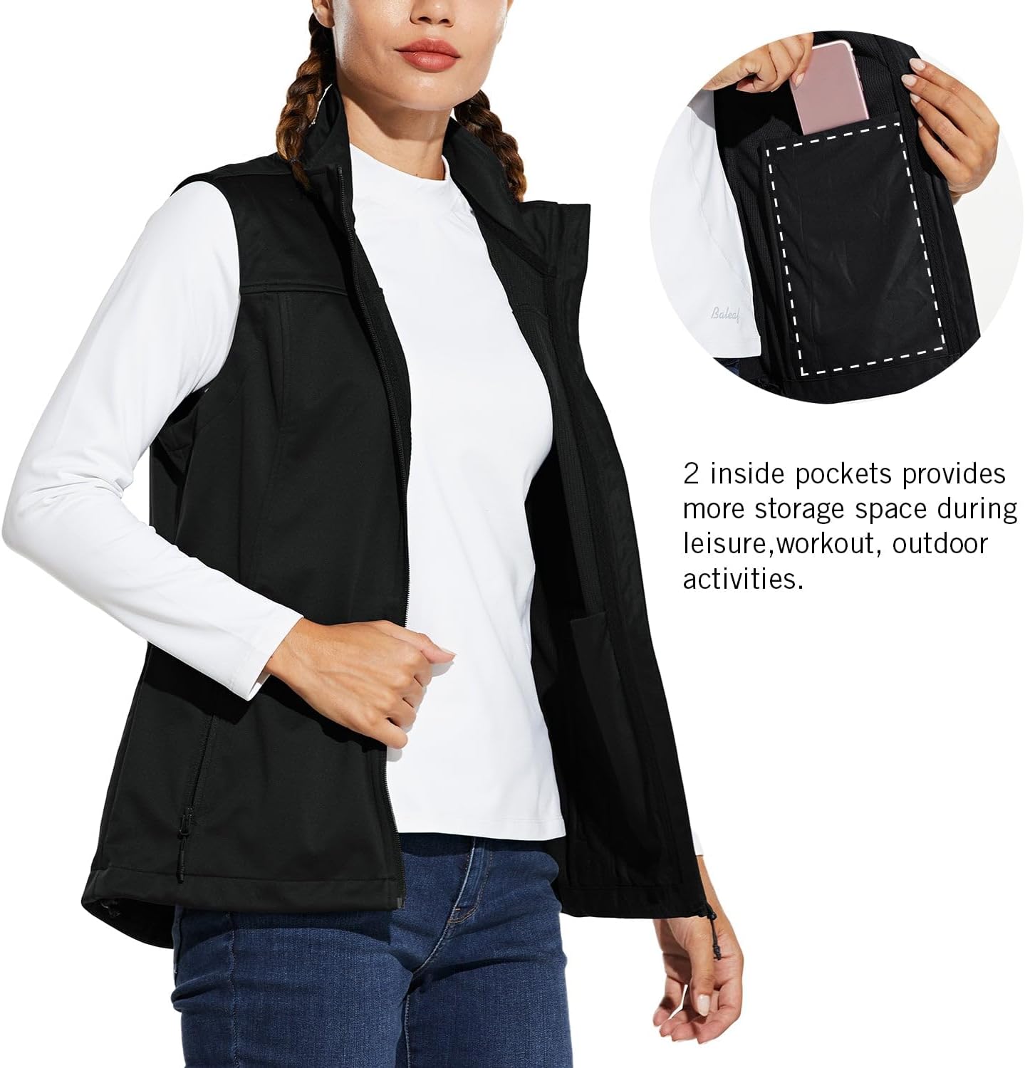 baleaf Women's Lightweight Running Vest Sleeveless Softshell Jacket
