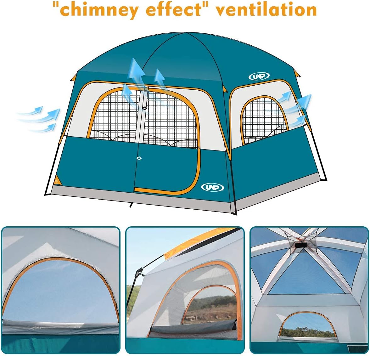 UNP 6 Person Tents for Camping Waterproof Family Cabin Tent with Rainfly