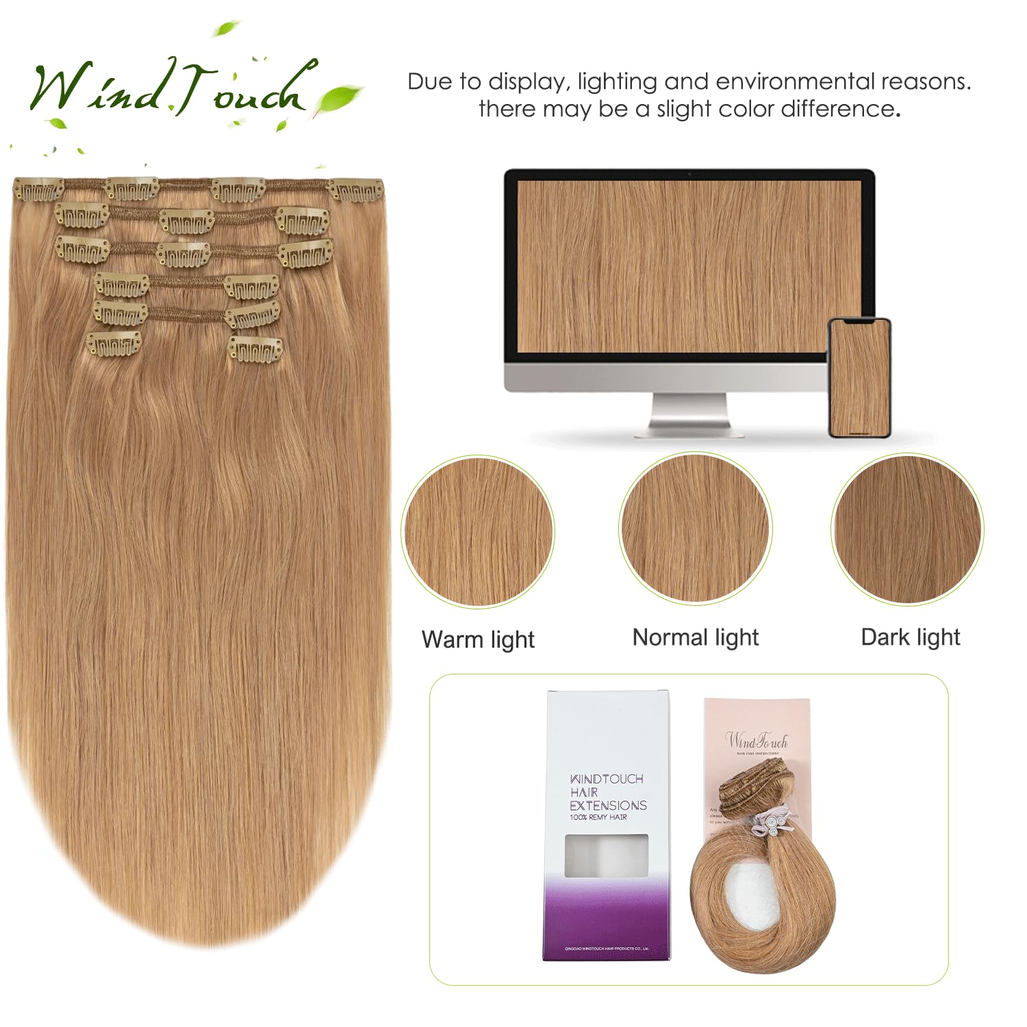WindTouch Clip In Hair Extensions Human Hair Mixed Bleach Blonde 18Inch 75g Hair Extensions for Women Remy Blonde Extensions Clip in #18p613 7PCS