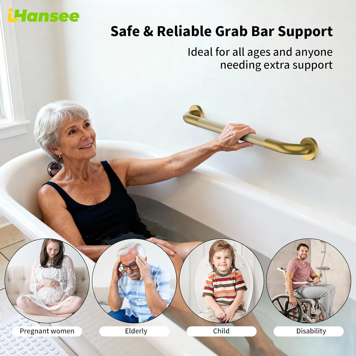 Brushed Nickel Grab Bars 18" 32" 36" 42" Bundle - 1.25" Diameter | 4 Pack Commercial Grab Bar, Anti-Slip Safety Shower Handrail, Toilet Handicap Bar, Stainless Steel Bathroom Handle for Senior