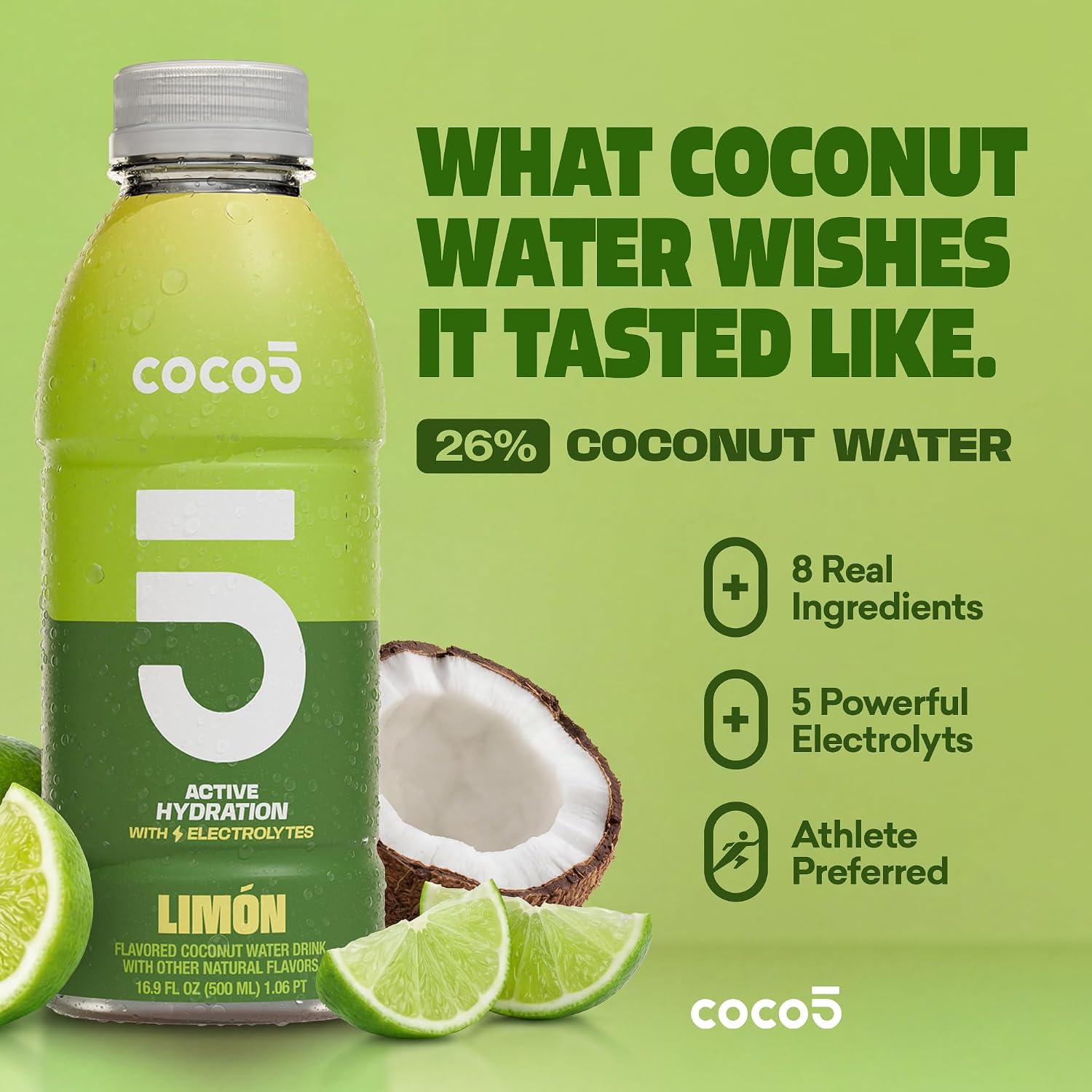 Coco5 Original Coconut Water Natural Electrolyte Sports Drink, 12 Pack | Active hydration. Low sugar, nothing artificial. Potassium, sodium, magnesium, calcium, chloride. 8 real ingredients.