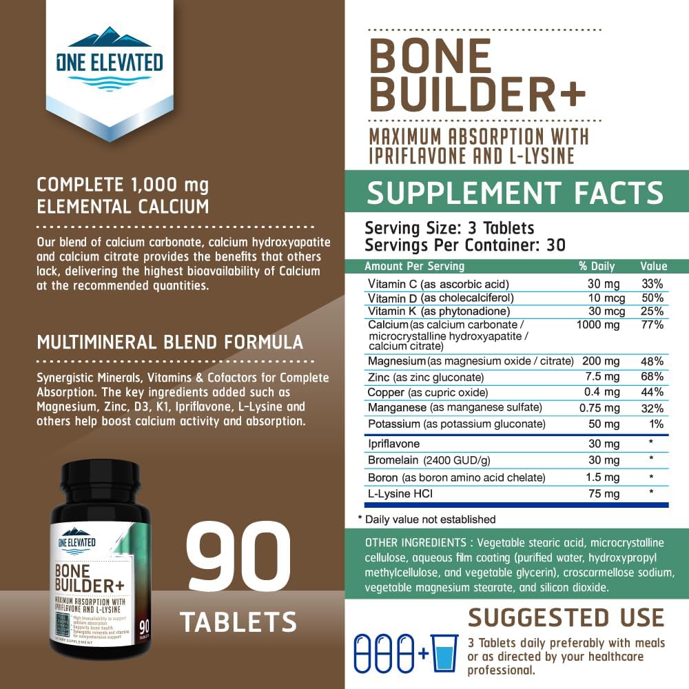 Comprehensive Bone Builder Calcium Supplement. Formulated with Highest Grade Calcium -Carbonate/Hydroxyapatite/Citrate, Magnesium, Zinc