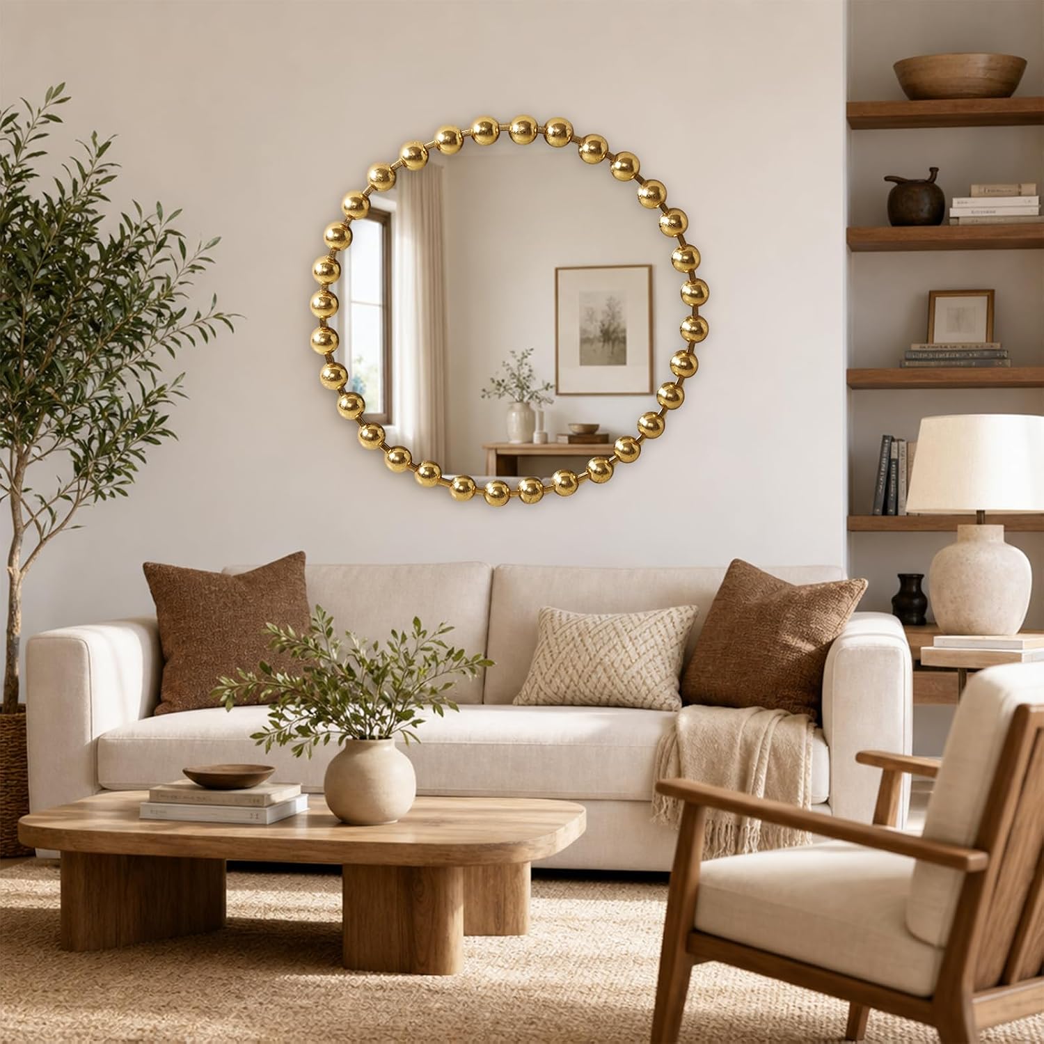 Madison Park Round Mirror, Metal Frame Circle Mirror 27 inch, Wall Art Decor Mounted Hanging for Entryway, Bathroom, hallway, Living Room, Vanity