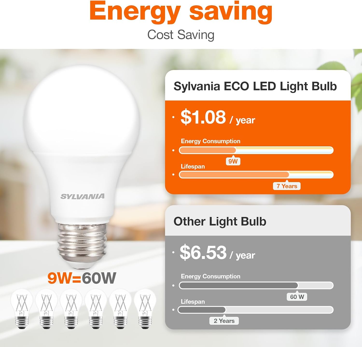 Sylvania ECO LED Light Bulb, A19, 100W Equivalent, Efficient 14.5W, 7 Year, 1450 Lumens, Frosted, 5000K, Daylight - 6 Pack (40884)