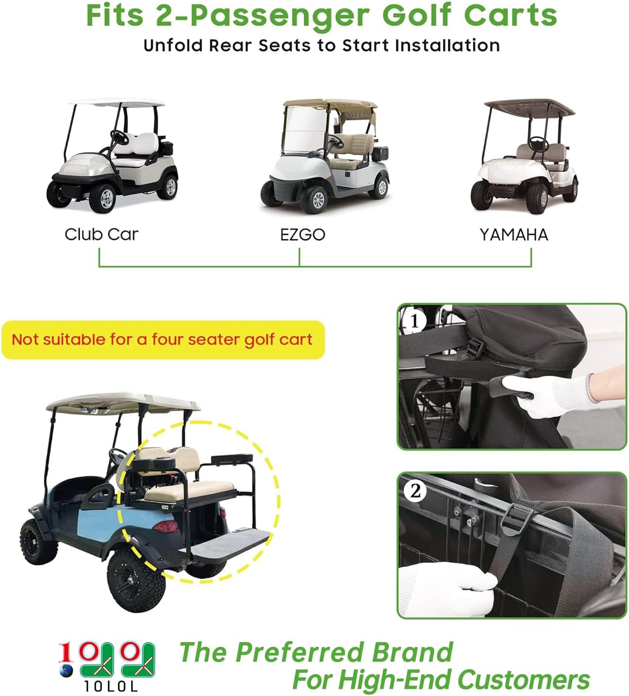 10L0L Golf Cart Cargo Bag for 2 Passenger Golf Carts, Storage Grocery Shopping Bag for Yamaha, EZGO TXT/RXV, Club Car DS/Precedent Golf Cart