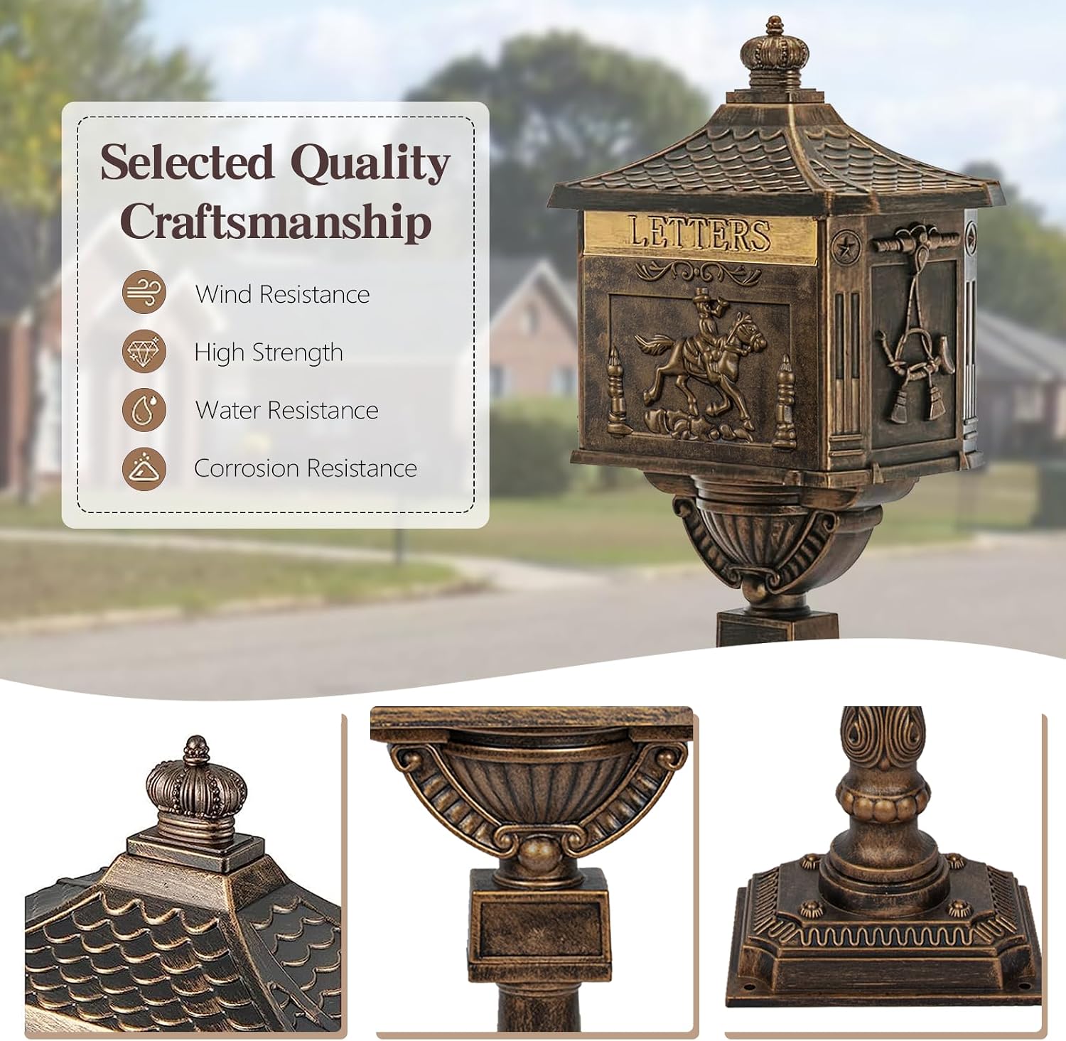 Mail Box Heavy Duty Mailbox Postal Box Security Cast Aluminum Vertical Pedestal
