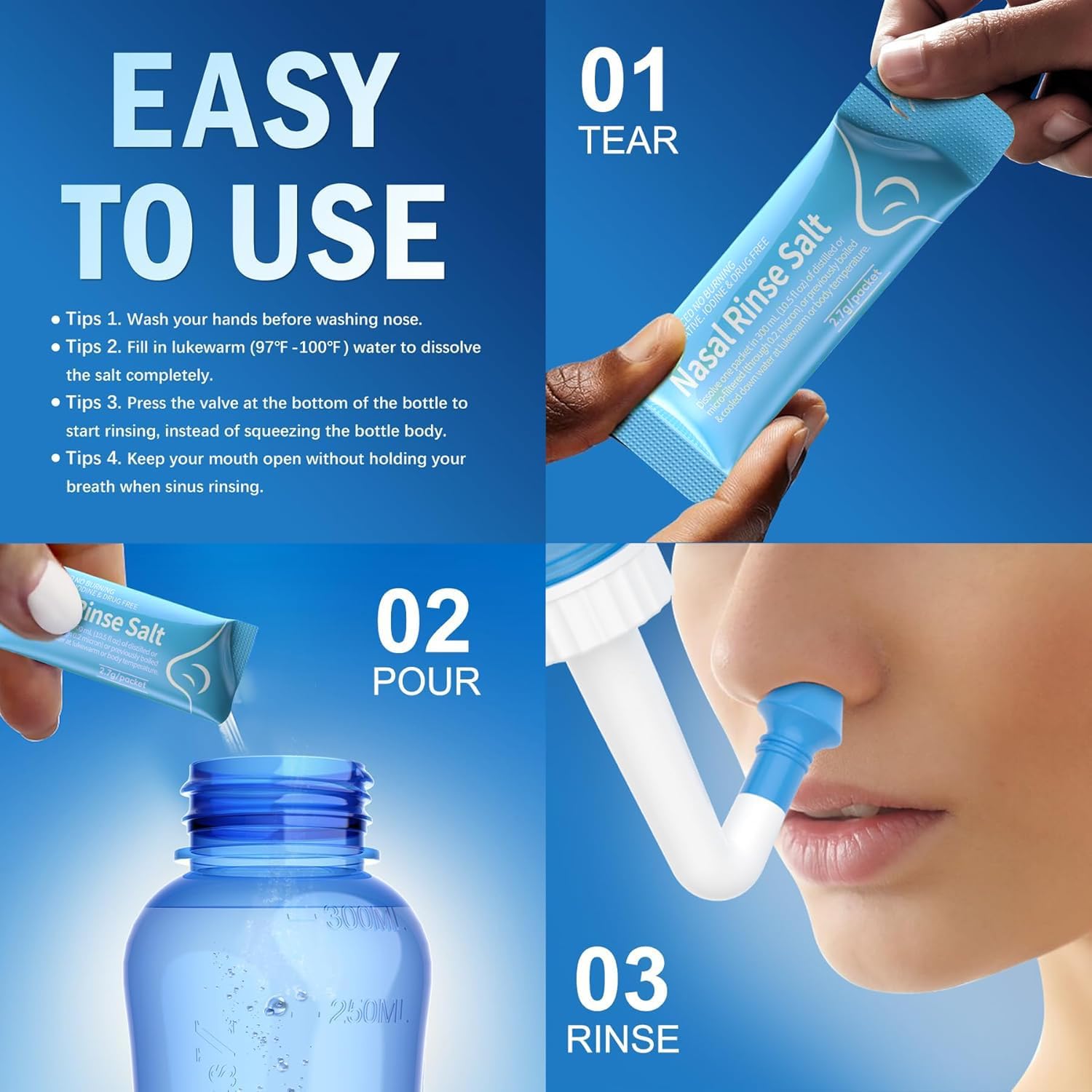 MAOEVER 120 Saline Nasal Packets, Nasal Salt Rinse for Neti Pots & Squeeze Bottles, Individually Wrapped & pH Balanced, Cooling Sinus Relief & Nasal Care(120, Mint Green)