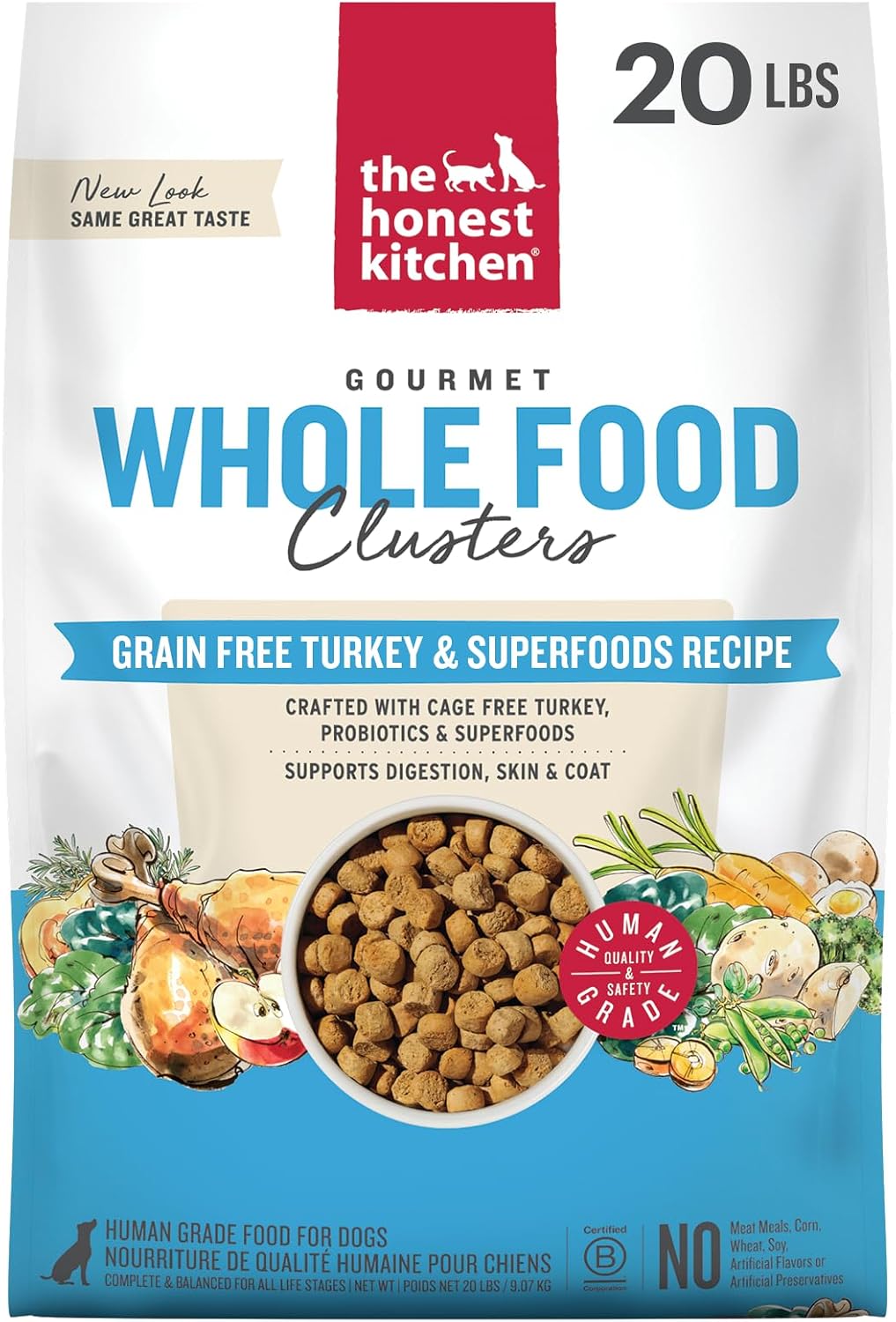 The Honest Kitchen Grain Free Beef & Superfoods Whole Food Clusters, Human Grade Dry Dog Food, Vet-Crafted Nutritional Support for Skin, Coat, Digestion & Overall Wellness, 20 lb Bag