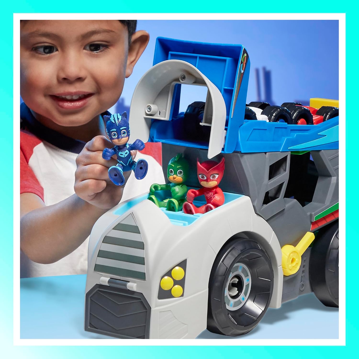 PJ MASKS Power Heroes Hero Hauler Truck Playset with 2 Duo Racer Superhero Toy Cars, Preschool Toys for Boys and Girls