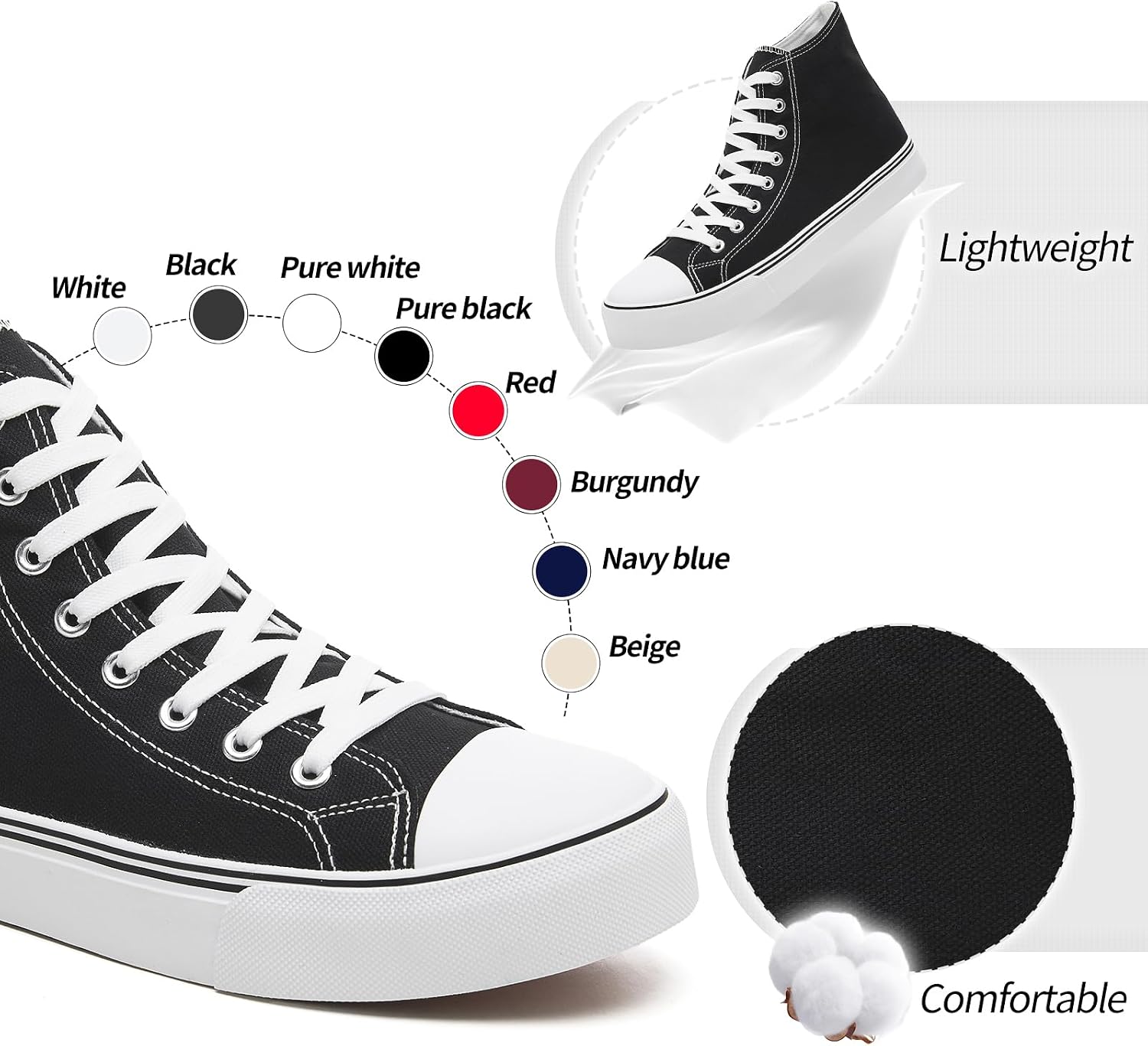 yageyan Men’s High Top Canvas Sneakers Fashion Lace up Walking Shoes Casual Classic