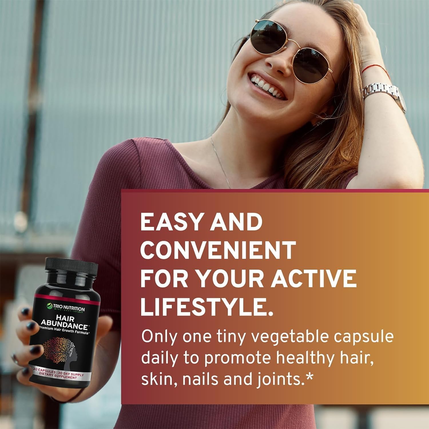 TRIO NUTRITION Hair Abundance Biotin 10,000mcg: Hair Growth, Skin & Nails | Biotin (Vitamin B7), collagen, keratin, bamboo silica, zinc & selenium. Hair & lash vitamins supplement for women & men.*