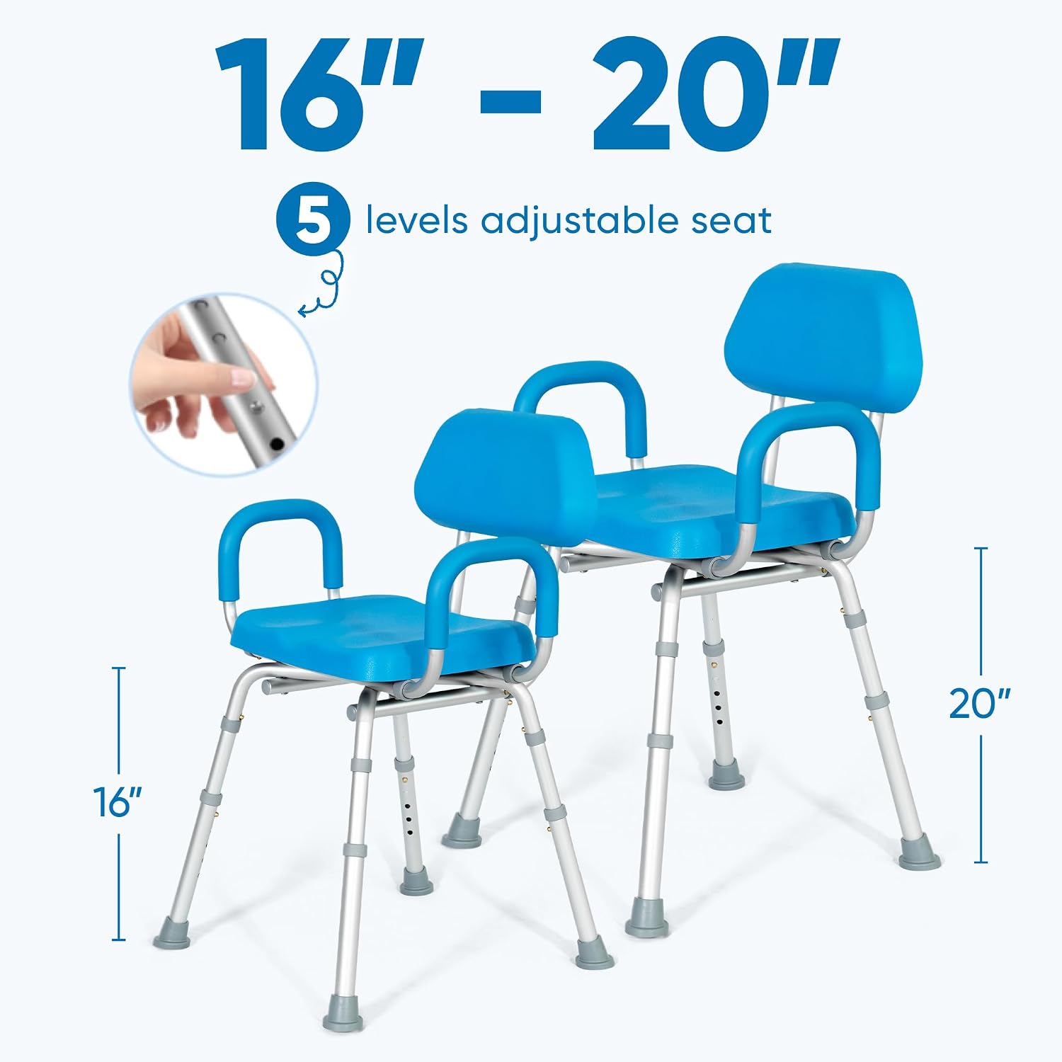 Comfortable Shower Chair for Elderly and Disabled for Inside Shower Seats | Sit Securely While Bathing - Blue, padded seat, adjustable height, aluminum frame, backrest, 400 lb