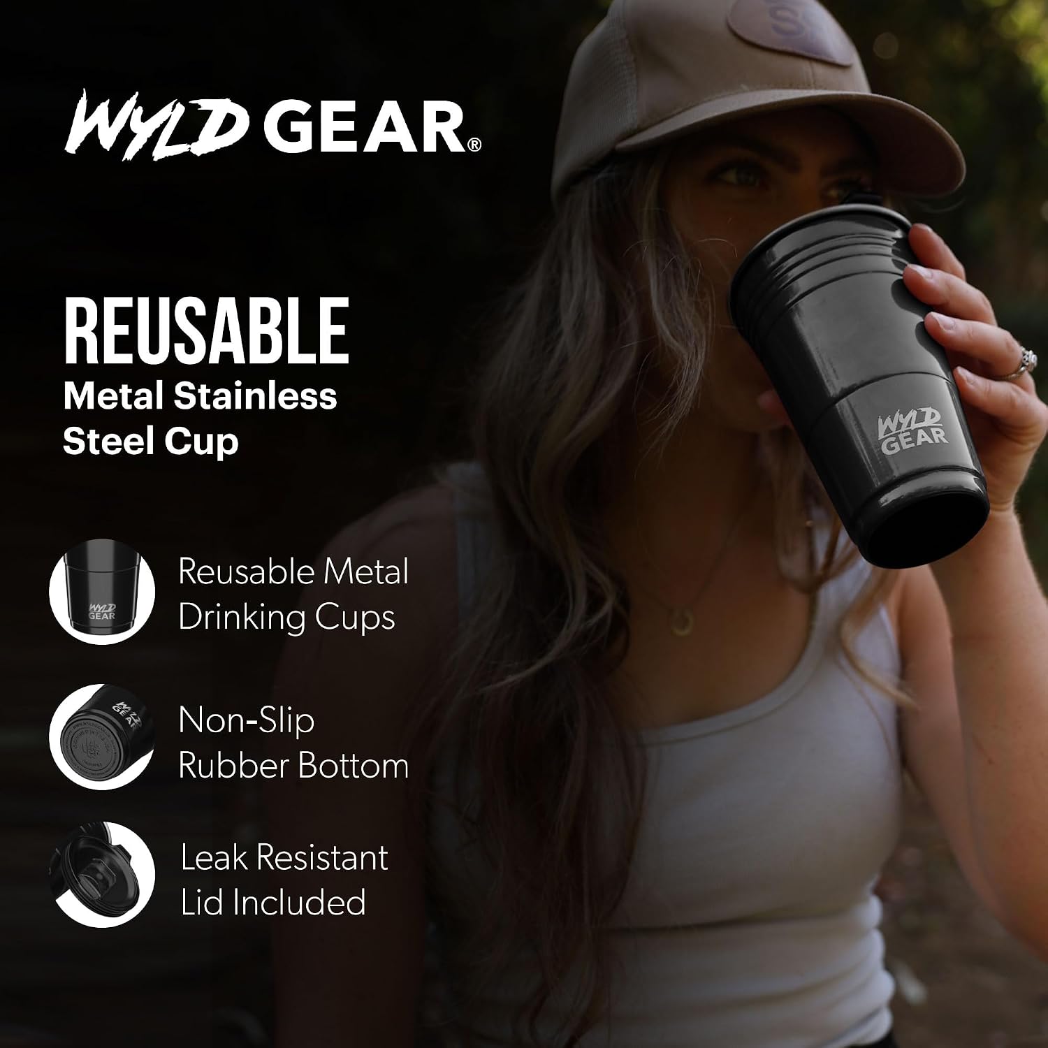 Wyld Gear Party Cup 24oz Red Stainless Steel Reusable Metal Cup with Lid