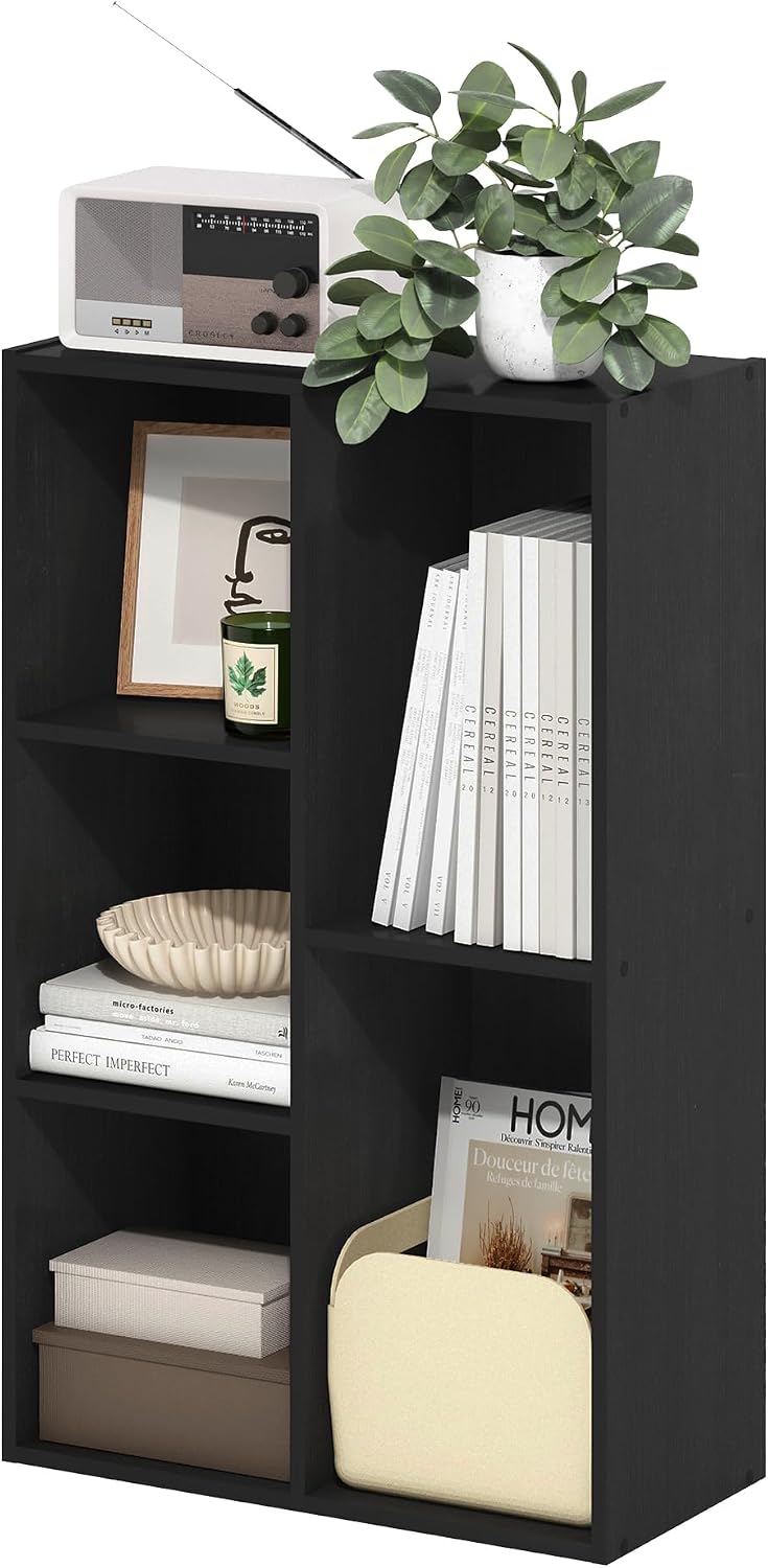 Furinno LUDER Book Shelf, 5-Cube Bookshelf, Reversible Bookcase, 9.4 x 19.5 x 31.5, Easy Assembly, for Living Room, Bedroom, Home Office, White