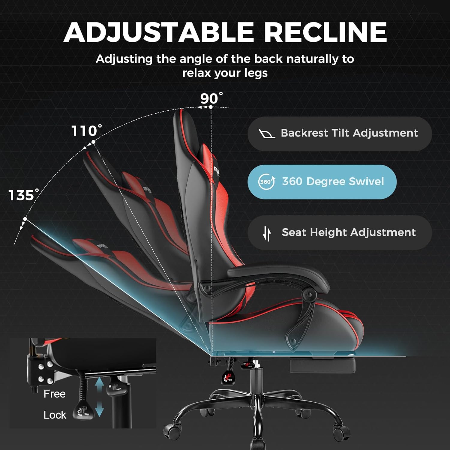 GTPLAYER Gaming Chair, Computer Chair with Footrest and Lumbar Support