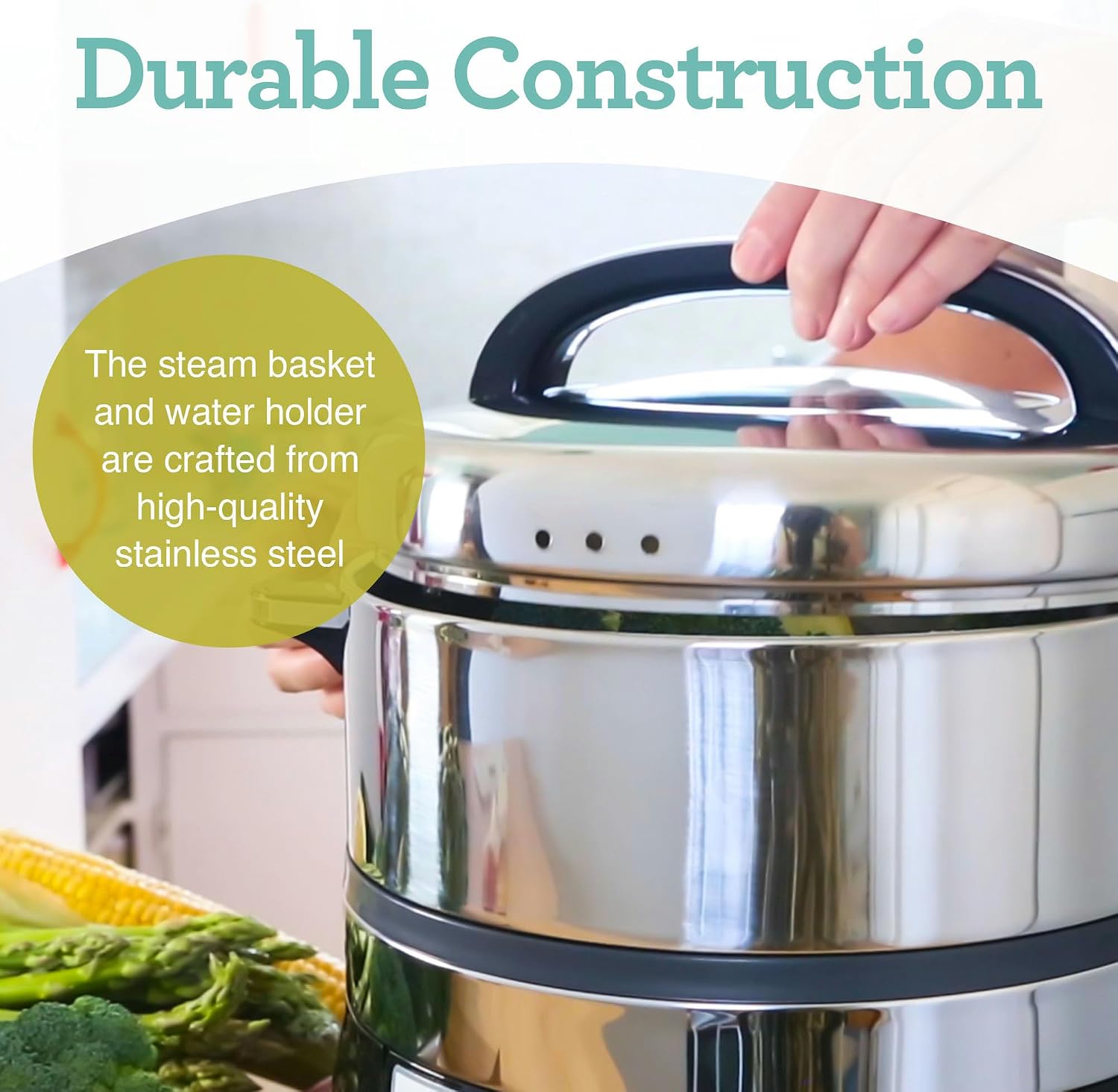 Euro Cuisine FS3200 Electric Food Steamer, Versatile Vegetable Steamer & Steam Cooker for Healthy Cooking, Ideal for Fish, Veggie, Meat, Easy Cleaning