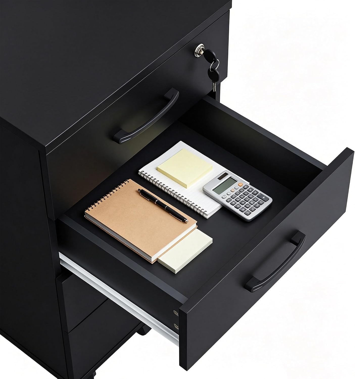 File Cabinet With Lock, 3 Drawer Wood Rolling Filing Under Desk for Home Office, Storage Fits Letter/A4 Size, Mobile Printer Stand, White
