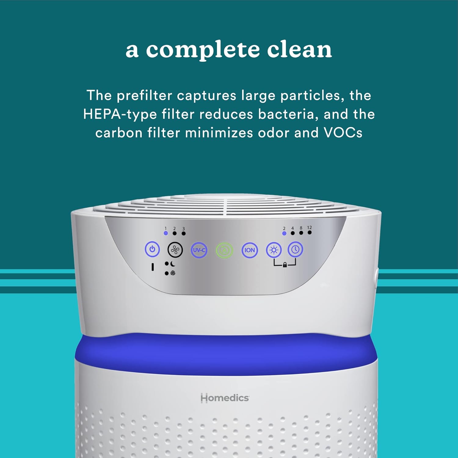 Homedics 5-in-1 UV-C Air Purifier - 360-Degree HEPA Filter for 1, 593 Sq Ft, Extra Large Air Purifiers for Bedroom and Home, Essential Oil Pads
