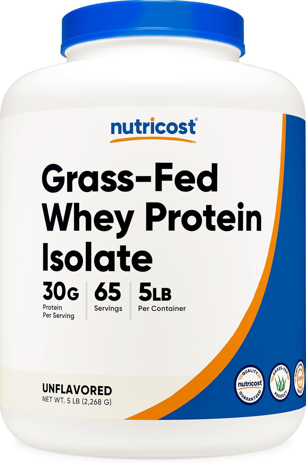 Nutricost Grass-Fed Whey Protein Isolate (Vanilla) 5LBS | GMO-Free, Gluten Free, Natural Flavors
