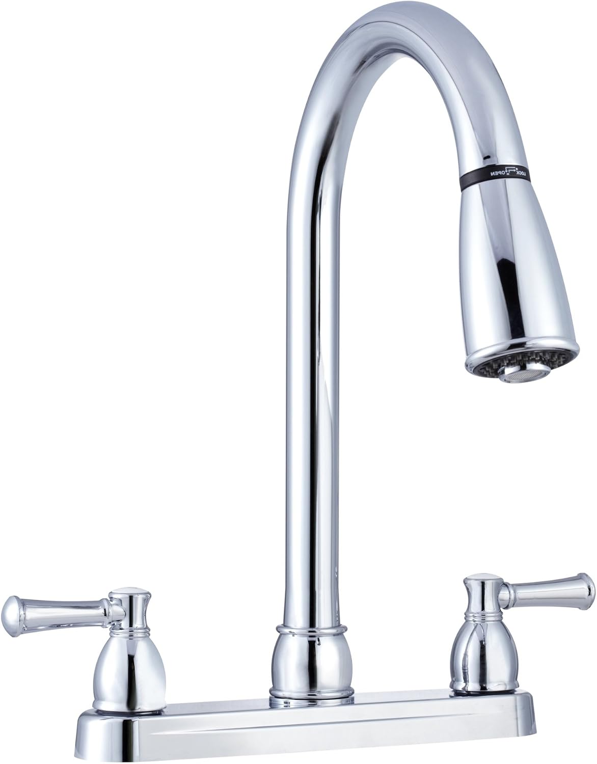 Dura Faucet DF-PK350L-SN RV Pull-Down Kitchen Sink Faucet (Satin Nickel) | Stream-to-spray sprayer with a corrosion-resistant non-metallic build. Brushed Satin Nickel. Plated ABS plastic (not metal).