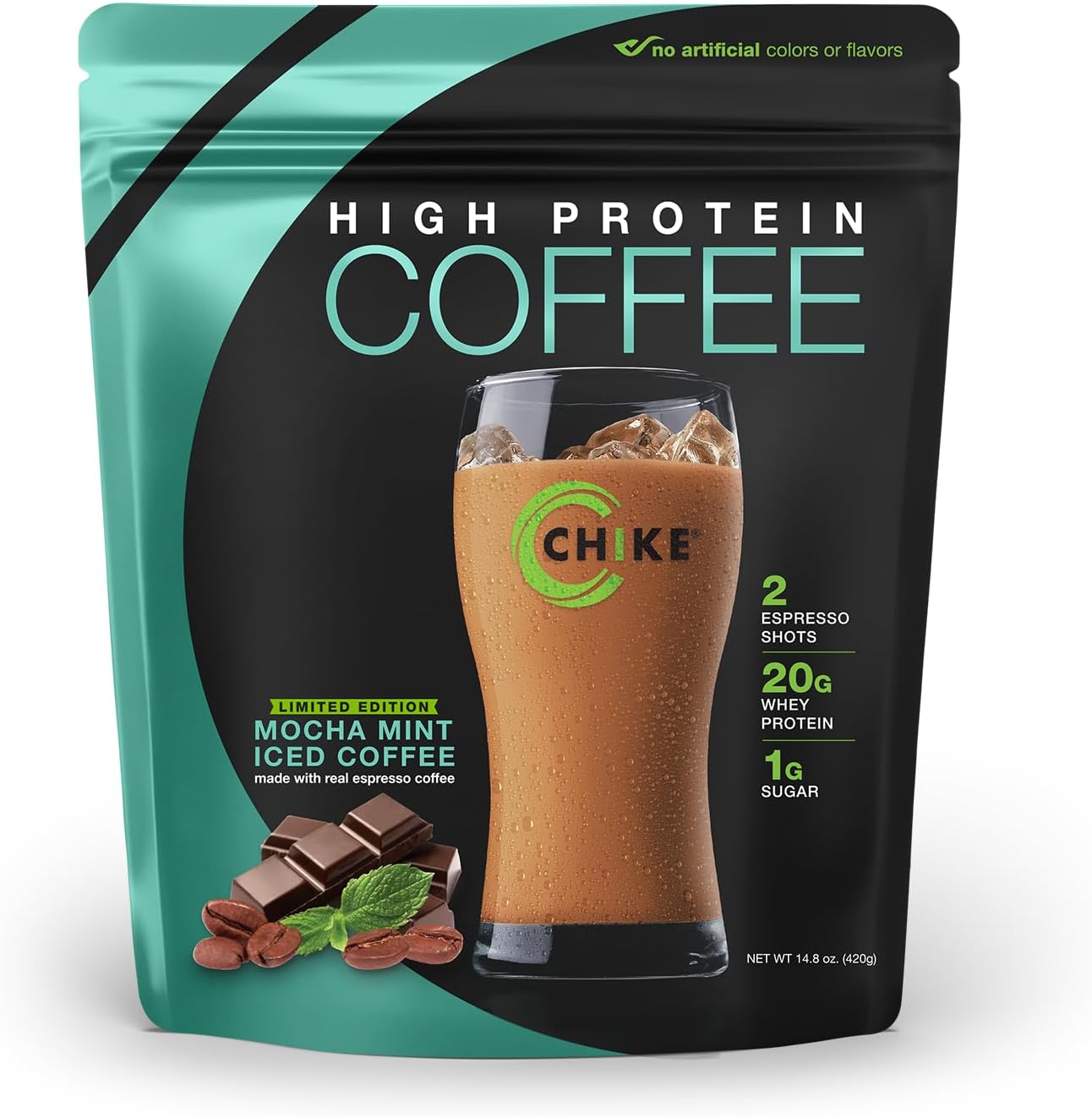 Chike Mocha High Protein Iced Coffee, 20 G Protein, 2 Shots Espresso, 1 G Sugar, Keto Friendly and Gluten Free, 14 Servings (15.3 Ounce)